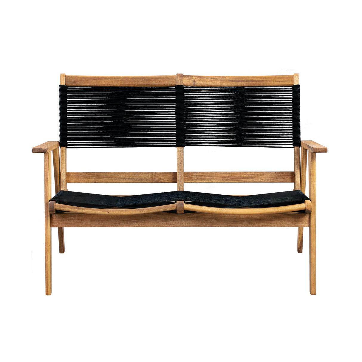 Bench, Indoor/Outdoor, Natural Wood Finish, with Black Woven Back & Seat,1 - 1 EACH