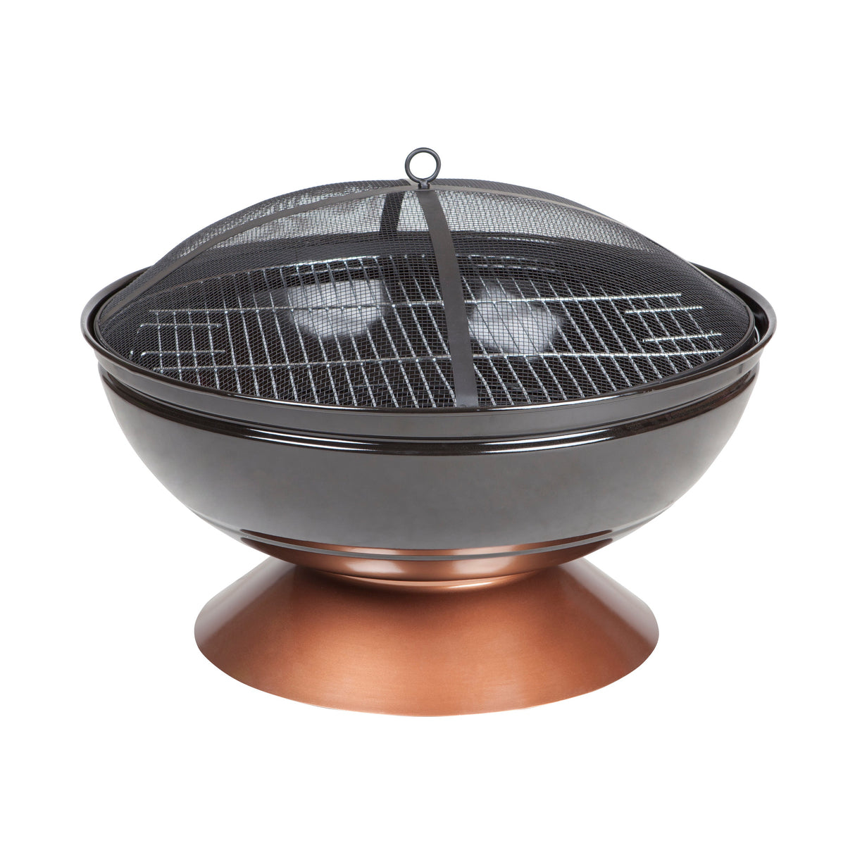 Fire Pit, 26 Inch, Raised, Copper & Black Steel, Round, with Mesh Screen,1 - 1 EACH