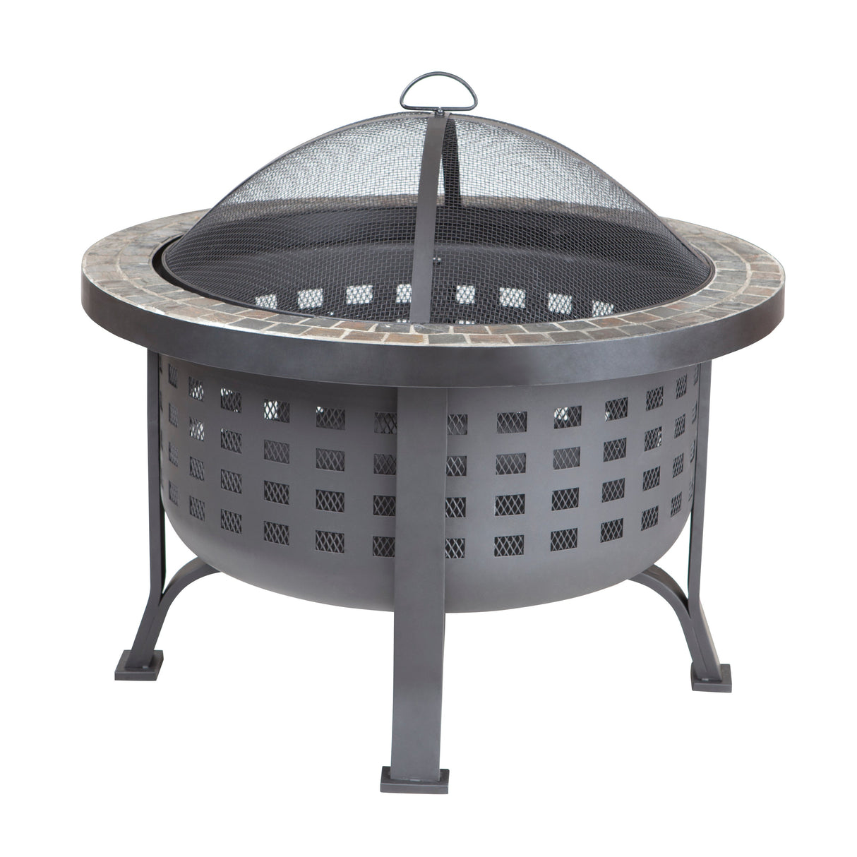 Fire Pit, Raised, Black Steel, Round, with Mesh Screen,1 - 1 EACH