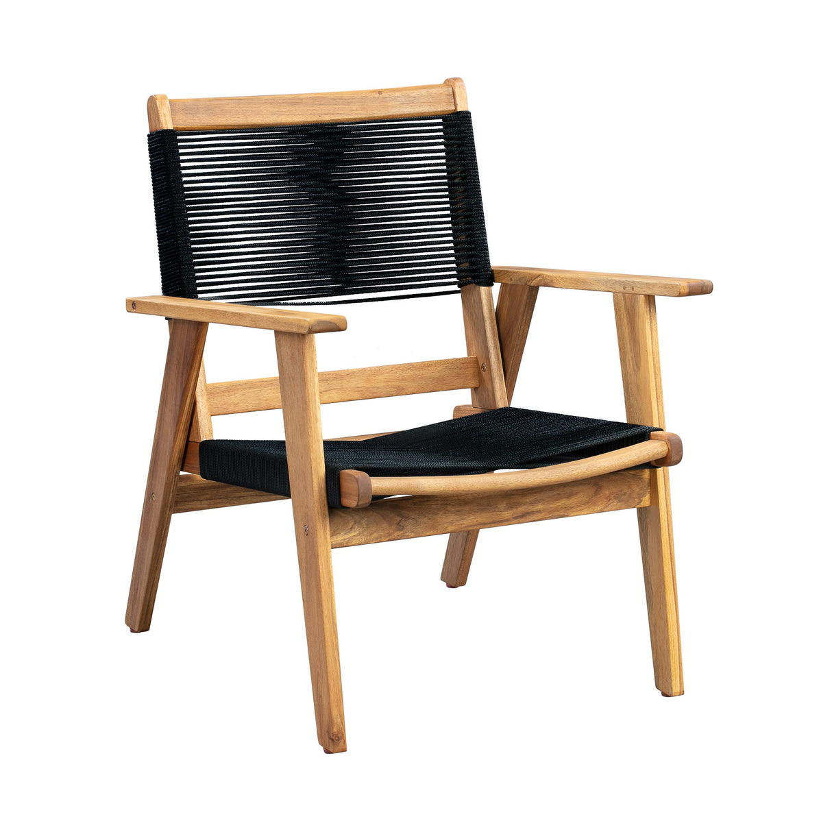 Chair, Indoor/Outdoor, Natural Wood Finish, with Black Woven Back & Seat,1 - 1 EACH