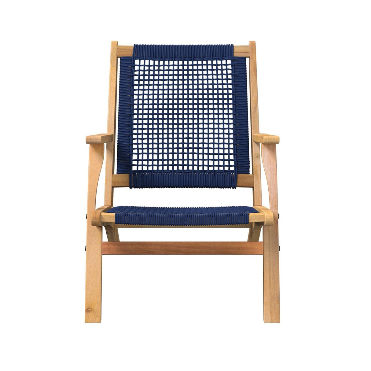 Chair, Outdoor, Natural Wood Finish, with Navy Woven Back & Seat,1 - 1 EACH