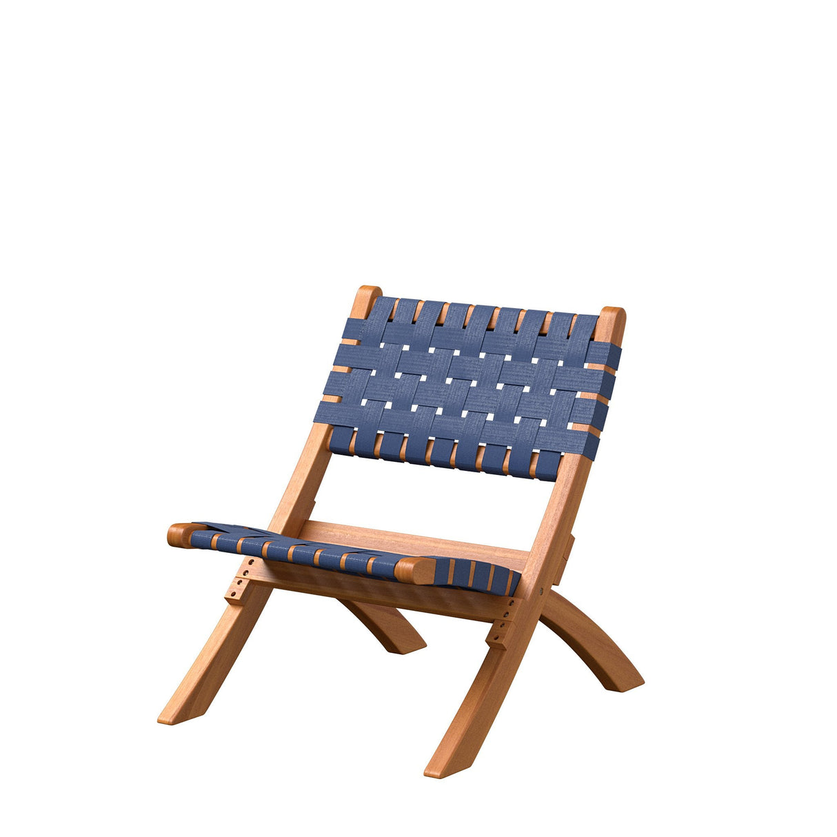 Chair, Outdoor, Folding, Natural Wood Finish, with Navy Woven Back & Seat,1 - 1 EACH