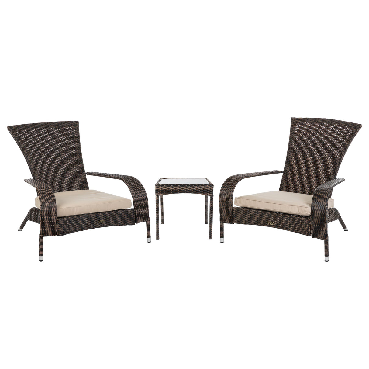 Outdoor Set, Table & Chairs, 3-Piece, Brown Wicker, with Khaki Cushion,1 - 1 EACH