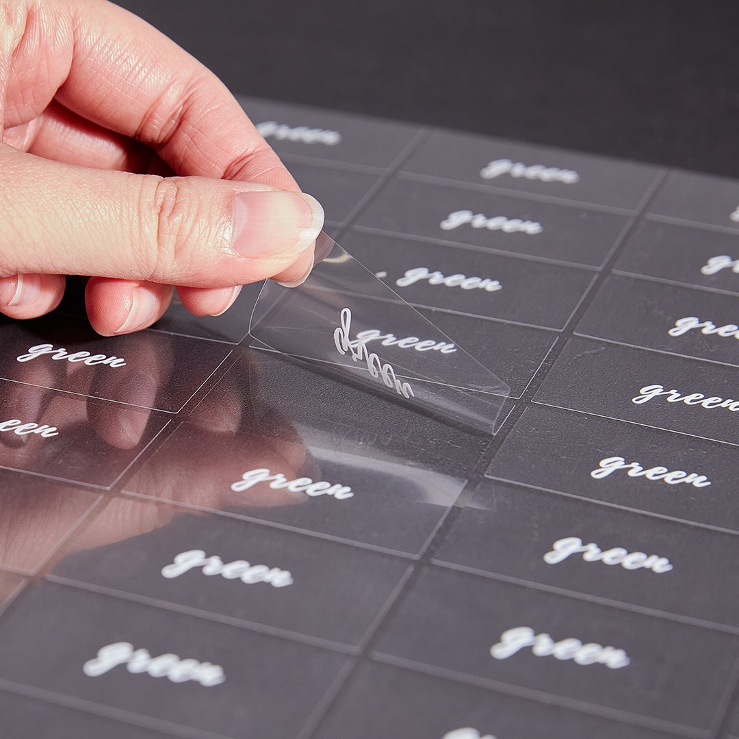 Labels, Green, 2 x 1 Inch, Water Resistant, Clear with White Font,1 - 100 COUNT