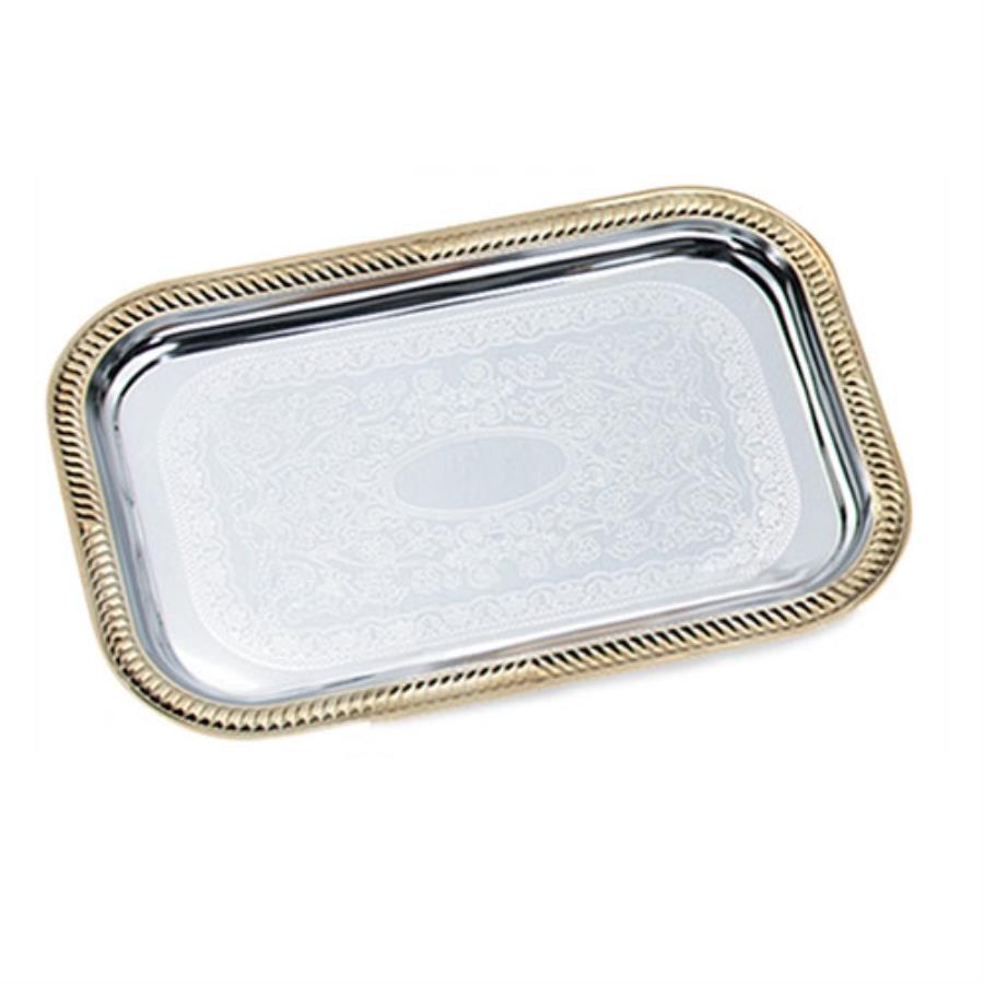 Trays, Serving, 19.5 x 14 Inch, Chrome with Gold Trim, Rectangular,1 - 1 EACH