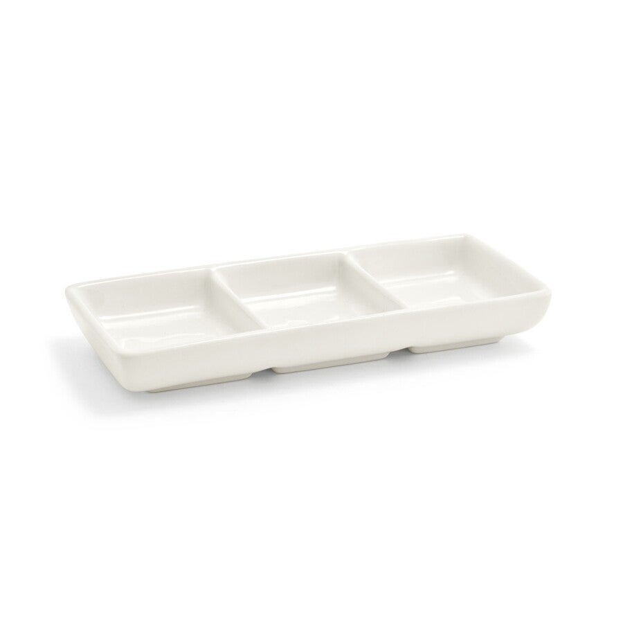 Dishes, 3 Compartment, 3 Ounce, Eurowhite, Porcelain, 2.5 x 6 Inch, Rectangluar, Stackable,12 - 1 EACH