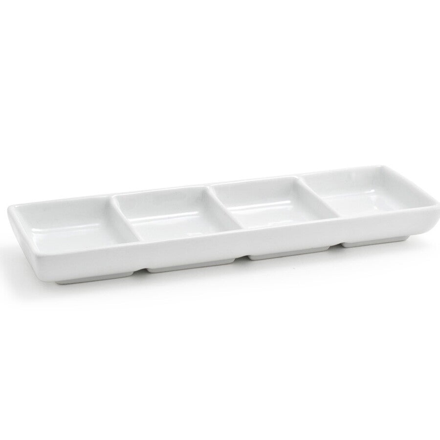Dishes, 4 Compartment, 4 Ounce, White, Porcelain, 2.25 x 8 Inch, Rectangluar, Stackable,12 - 1 EACH