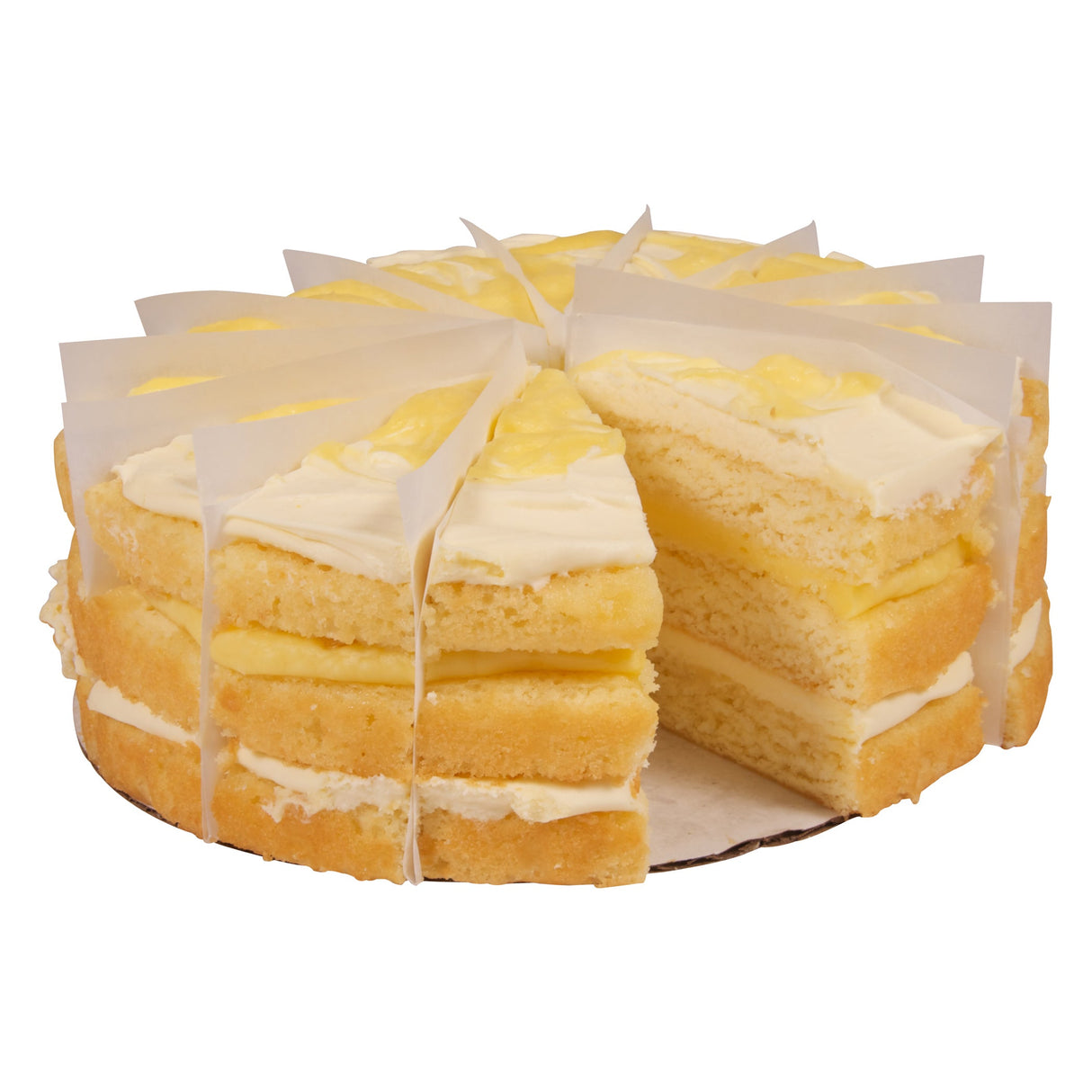 Cake, 3-Layer, Lemonade, with Lemon Curd, Iced, 14 Slices per Cake, Frozen,2 - 4.13 POUND