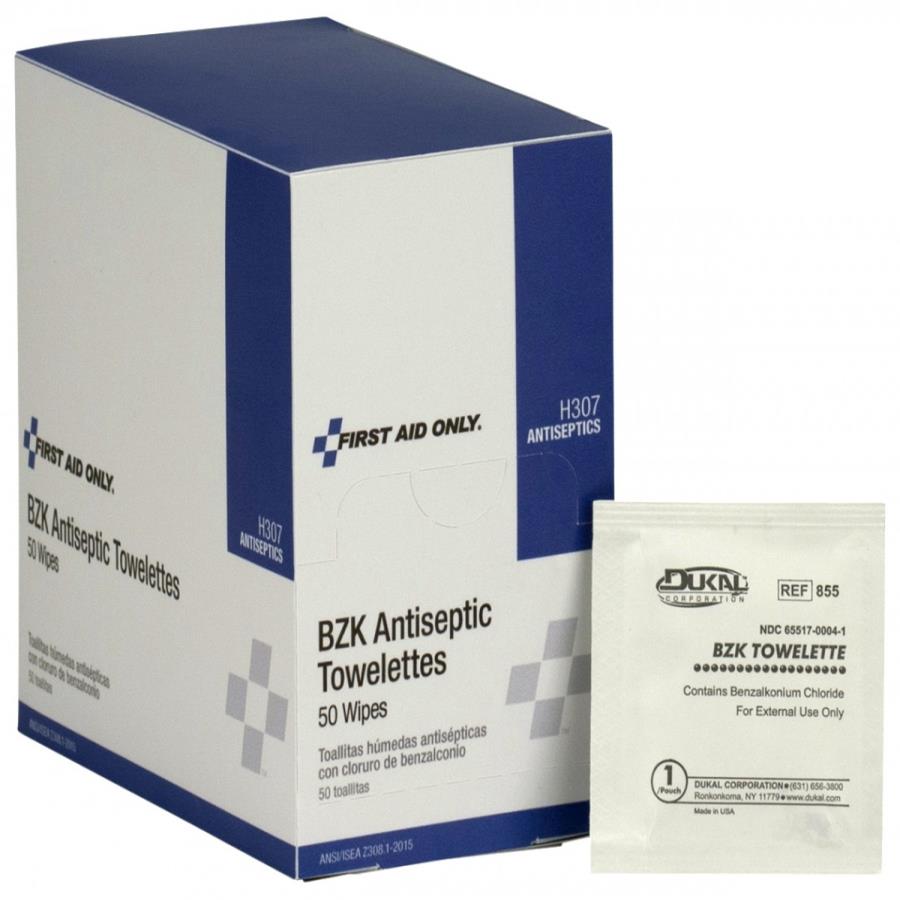Antiseptic Towlette, BZK, 0.13% Benzalkonium Chlroide, Single-Use, Individually-Wrapped,50 - 1 EACH