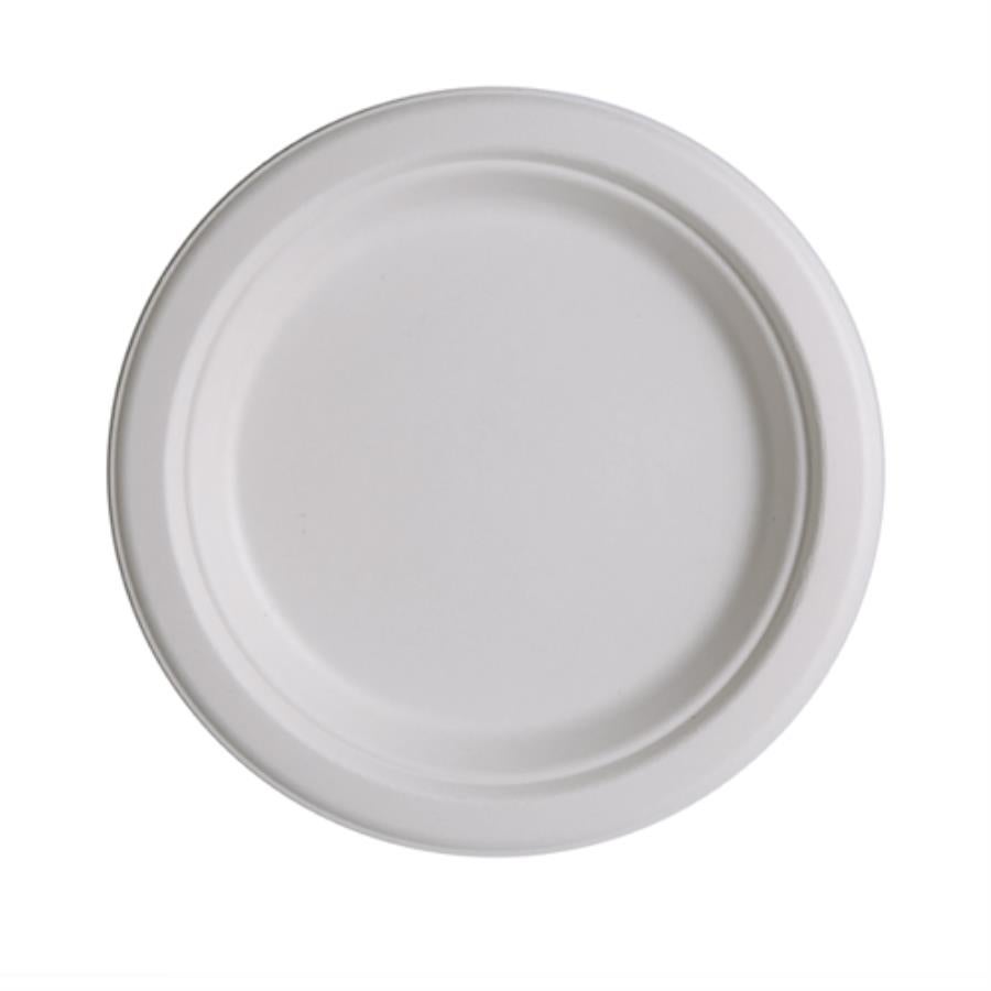 Plates, Food, 9 Inch, Paper, White, Round, Sugarcane, Renewable & Compostable,500 - 1 EACH