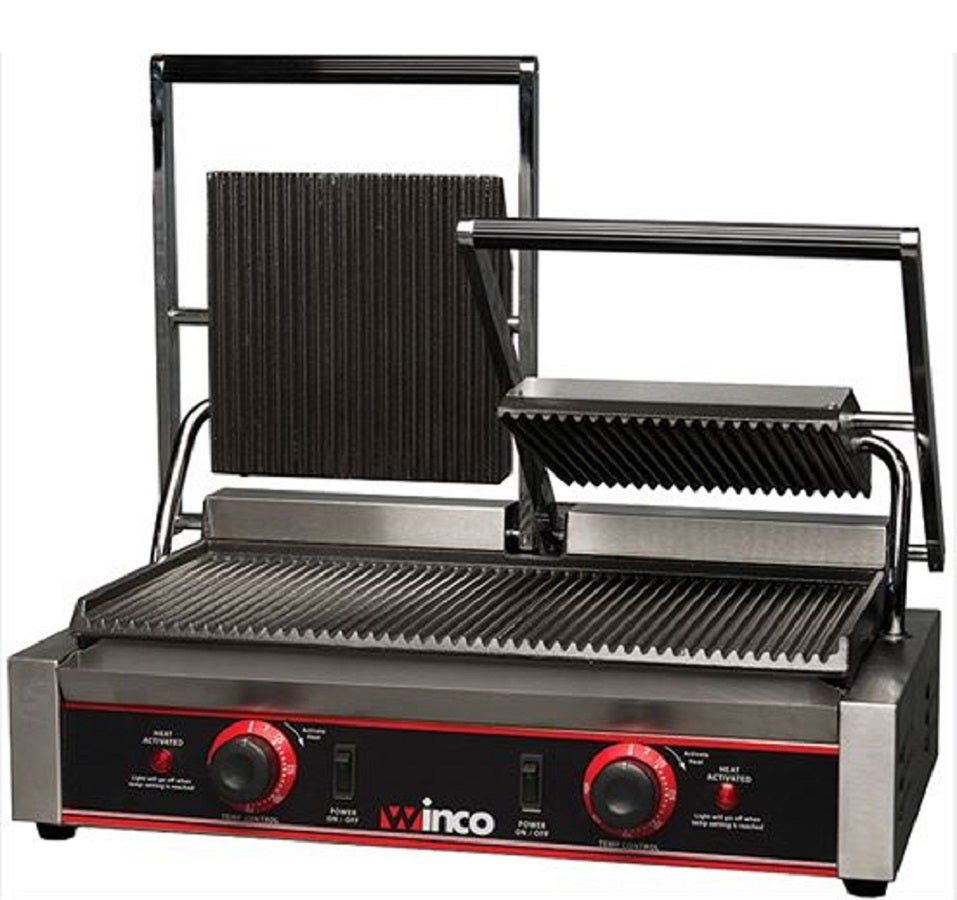 Grill, Panini, Double, Stainless Steel, 120 Volt, with Cast Iron Grooved Plates,1 - 1 EACH