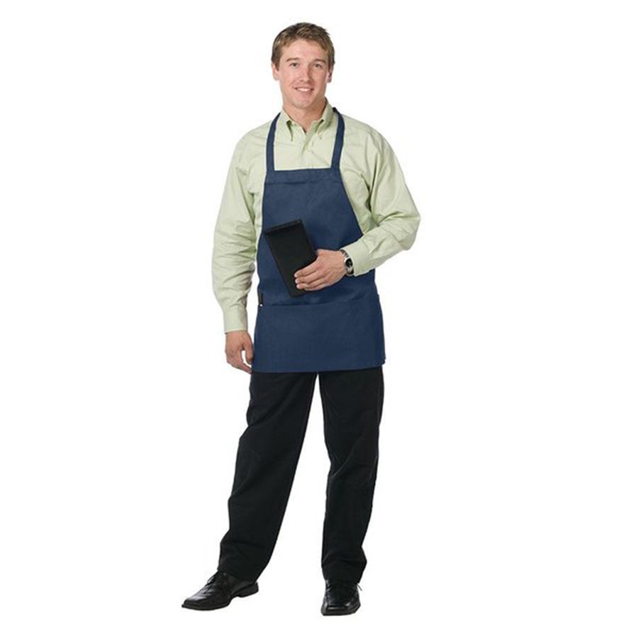 Apron, Bib, 3-Pocket, Navy, 28 x 27 Inch, Poly/Cotton Blend, Adujustable Neckband,1 - 1 EACH