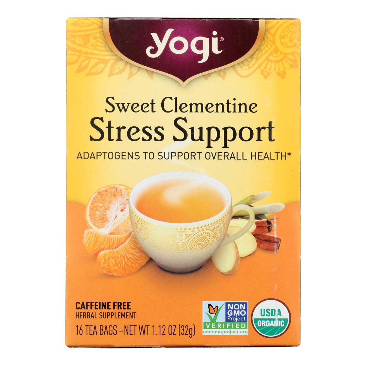 Tea, Sweet Clementine, Stress Relief, Decaffeinated, Individually Wrapped with String,6 - 16 COUNT