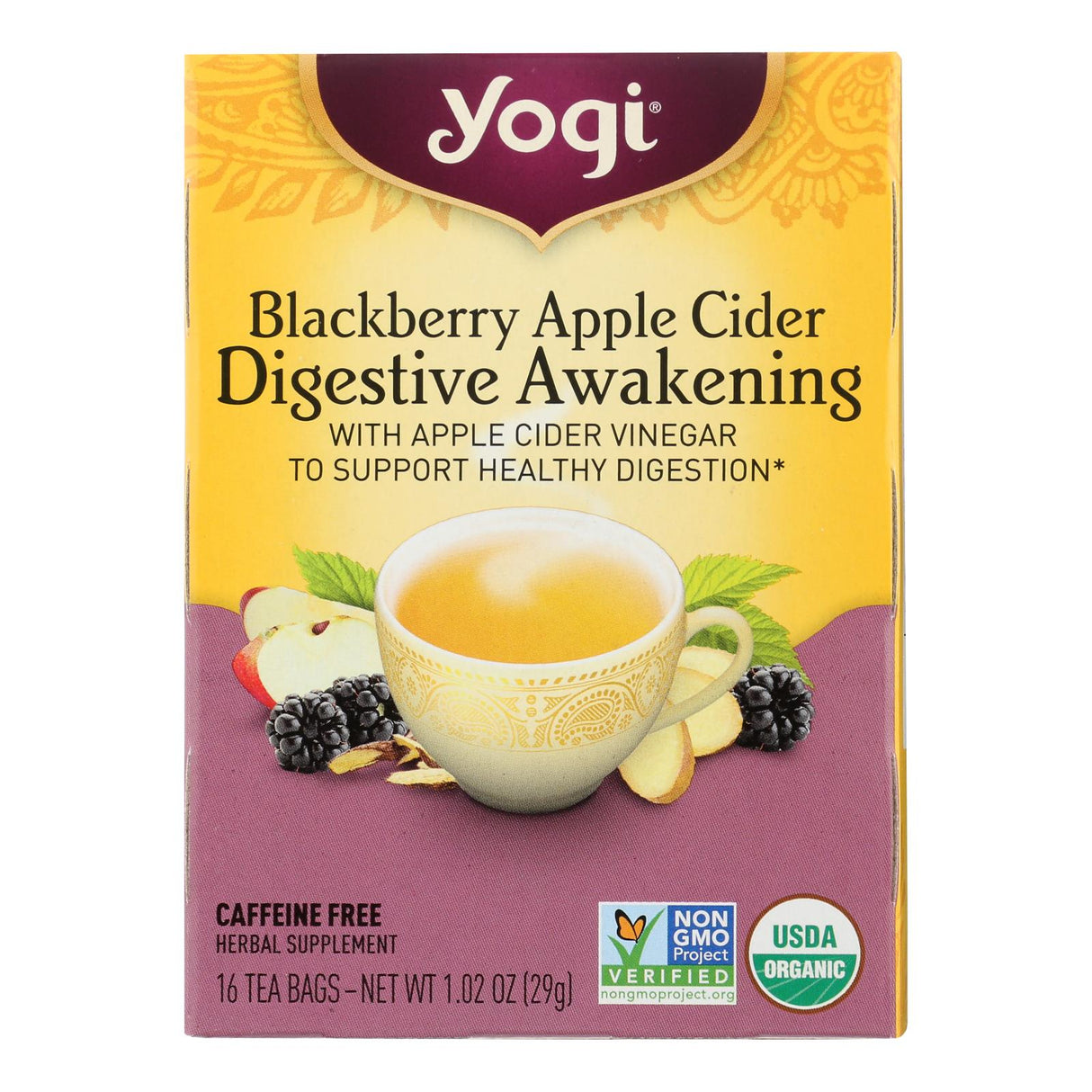 Tea, Blackberry Apple Cider, Decaffeinated, Individually Wrapped with String, Promotes Healthy Digestion,6 - 16 COUNT