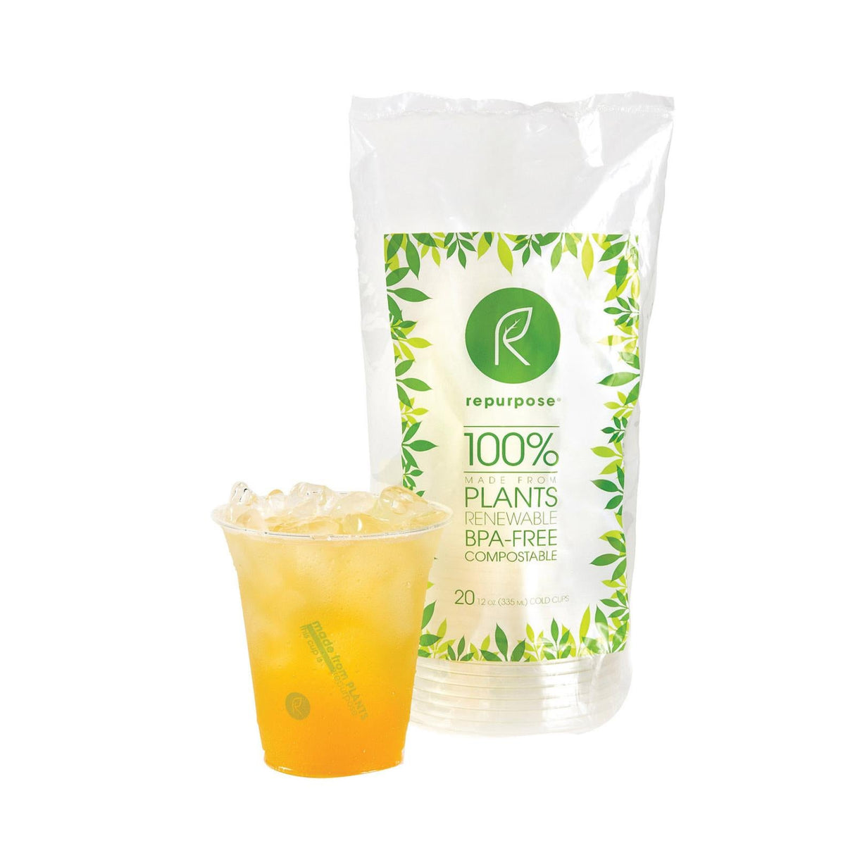 Cups, Cold, 12 Ounce, Plants Over Plastic Design, Compostable,12 - 20 COUNT