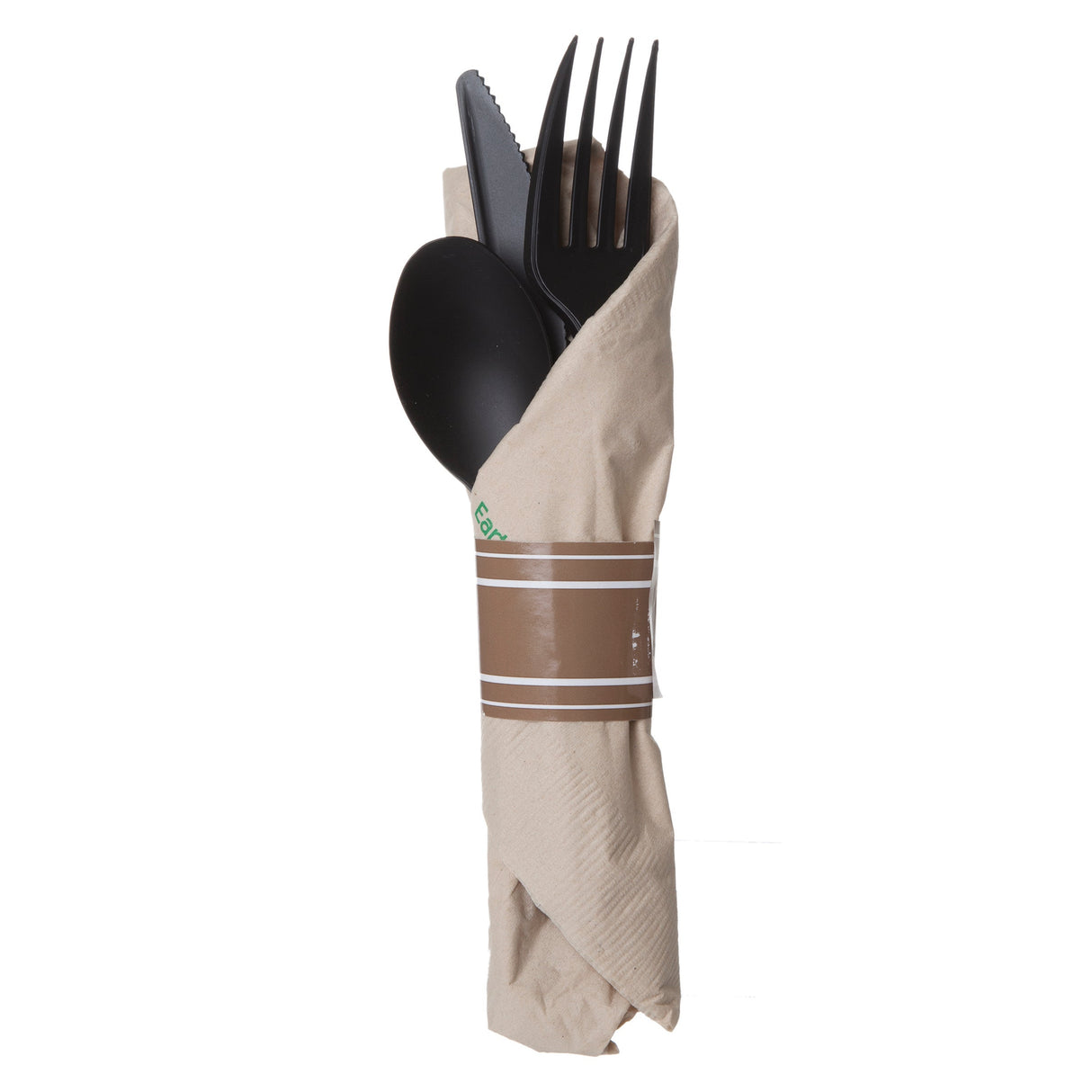 Wrapped Cutlery, Fork Knife & Spoon, Black, with Napkin & Napkin Band,4 - 25 COUNT