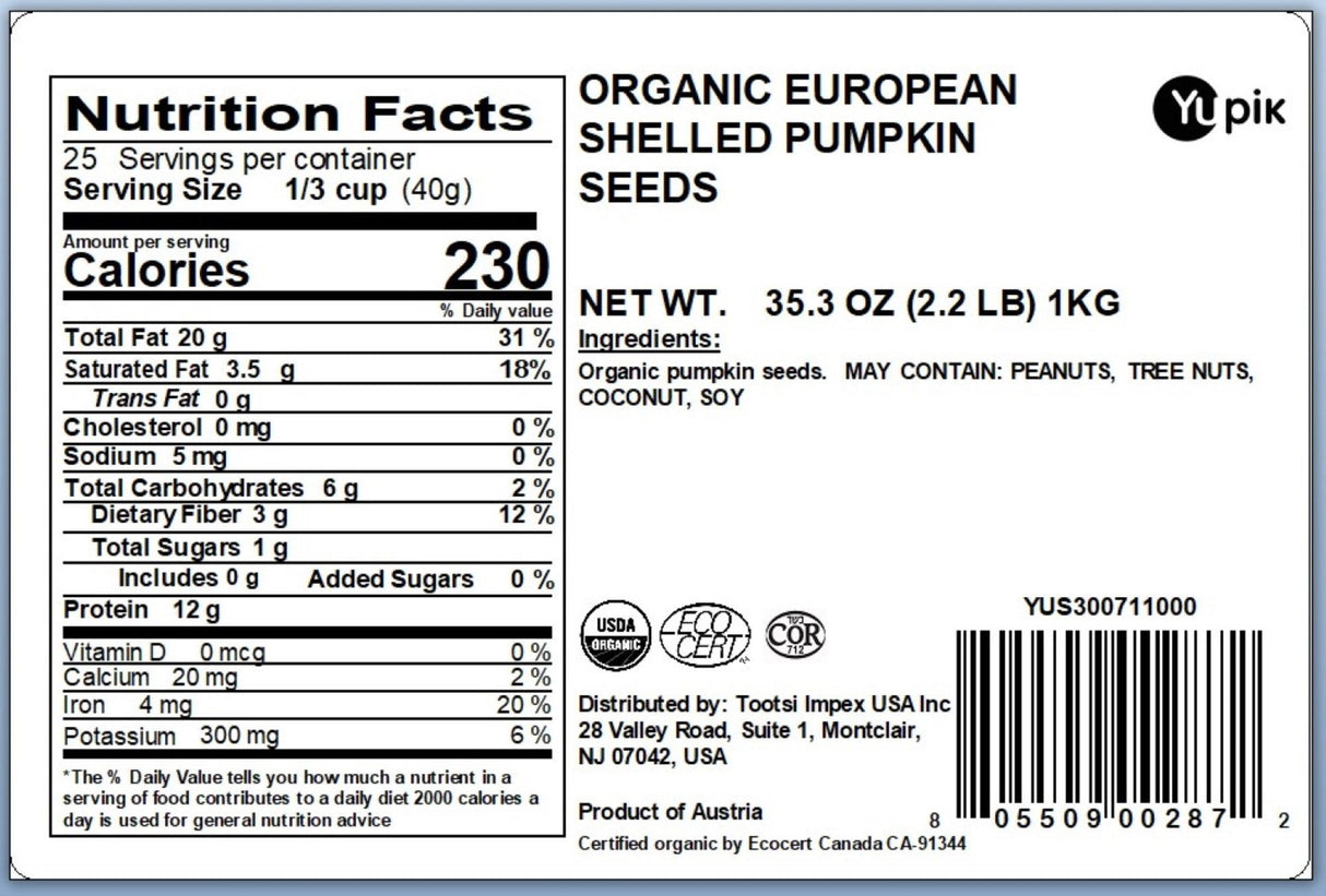 Pumpkin Seeds, European, Shelled,6 - 2.2 POUND