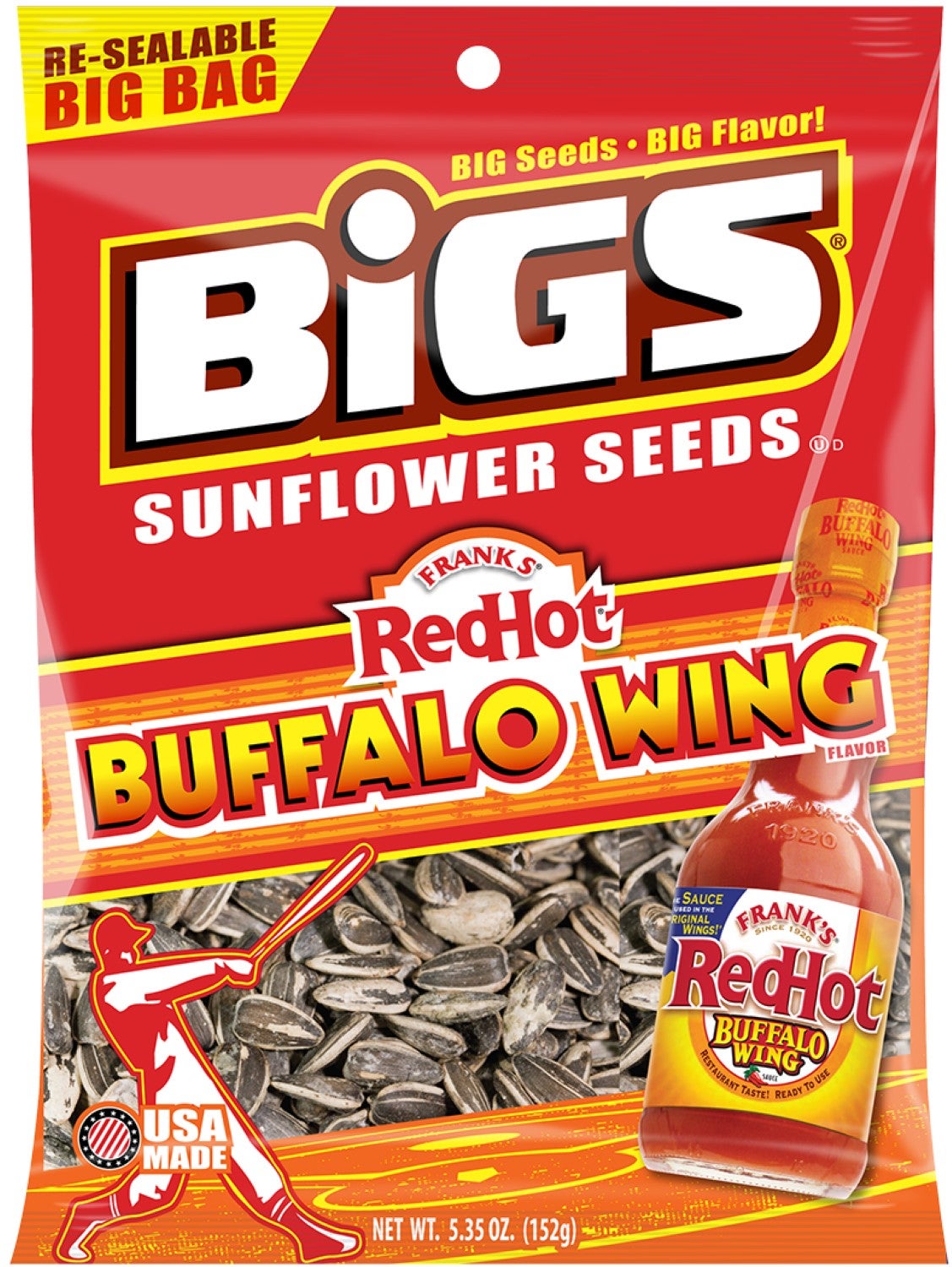 Seeds, Sunflower, Buffalo Wing, with Frank's RedHot, Resealable Bag, 5.35 Ounce,12 - 1 COUNT