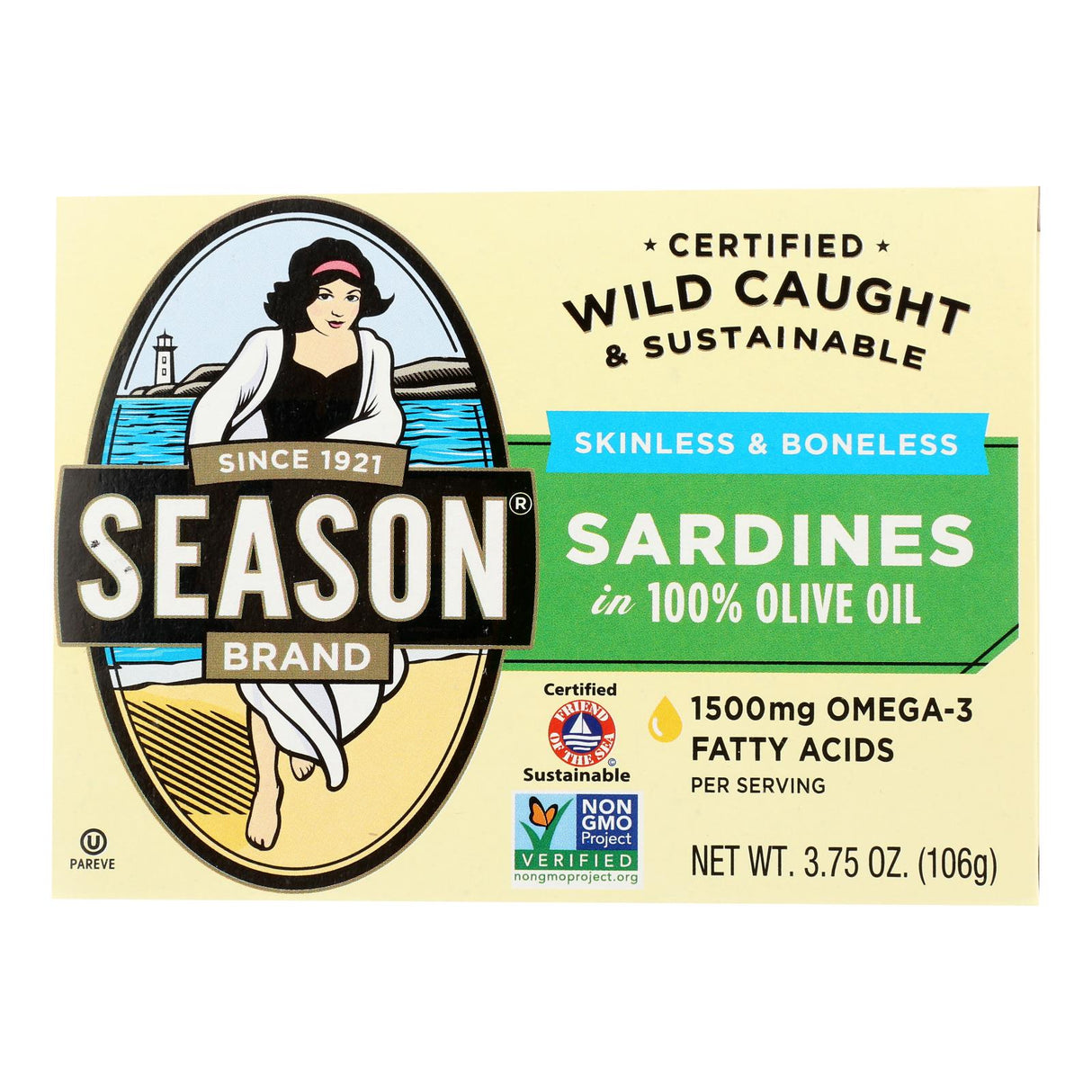 Sardines, Wild, Skinless & Boneless in Olive Oil,12 - 3.75 OUNCE