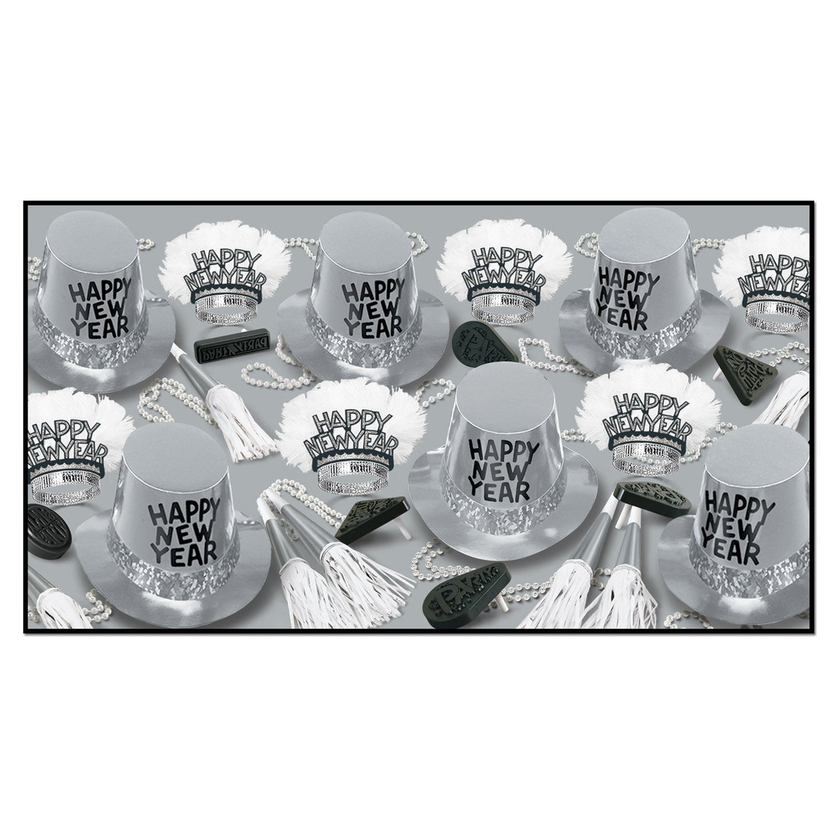 Party Assortment, Platinum, Happy New Year, with Hats/Beads/Noise Makers, for 50,1 - 1 EACH