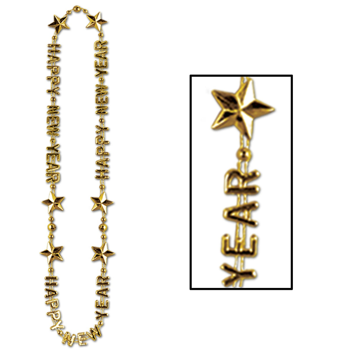 Necklaces, Beaded, Happy New Year, Gold, 36 Inch,1 - 12 COUNT