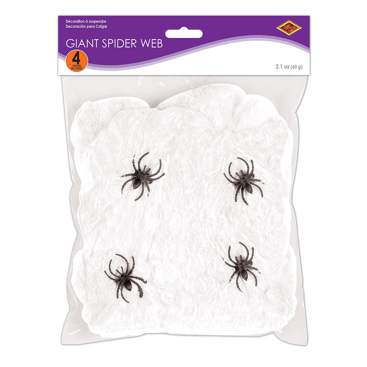 Decorations, Giant Spiderweb, Halloween, with Four 2 Inch Spiders,1 - 12 COUNT