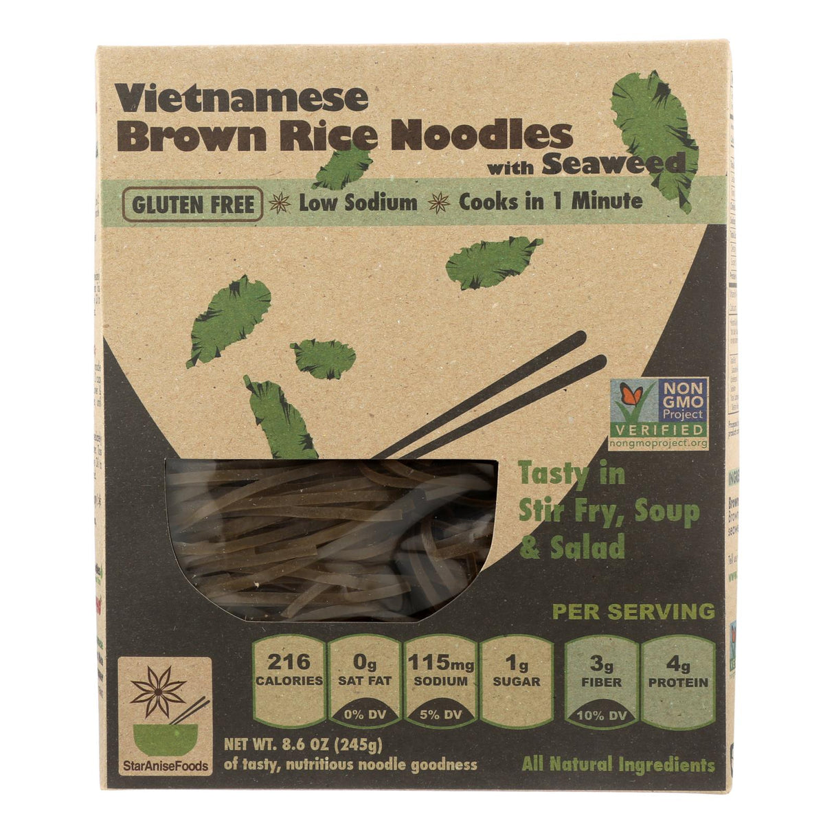 Noodles, Vietnamese, Brown Rice, with Seaweed,6 - 8.6 OUNCE