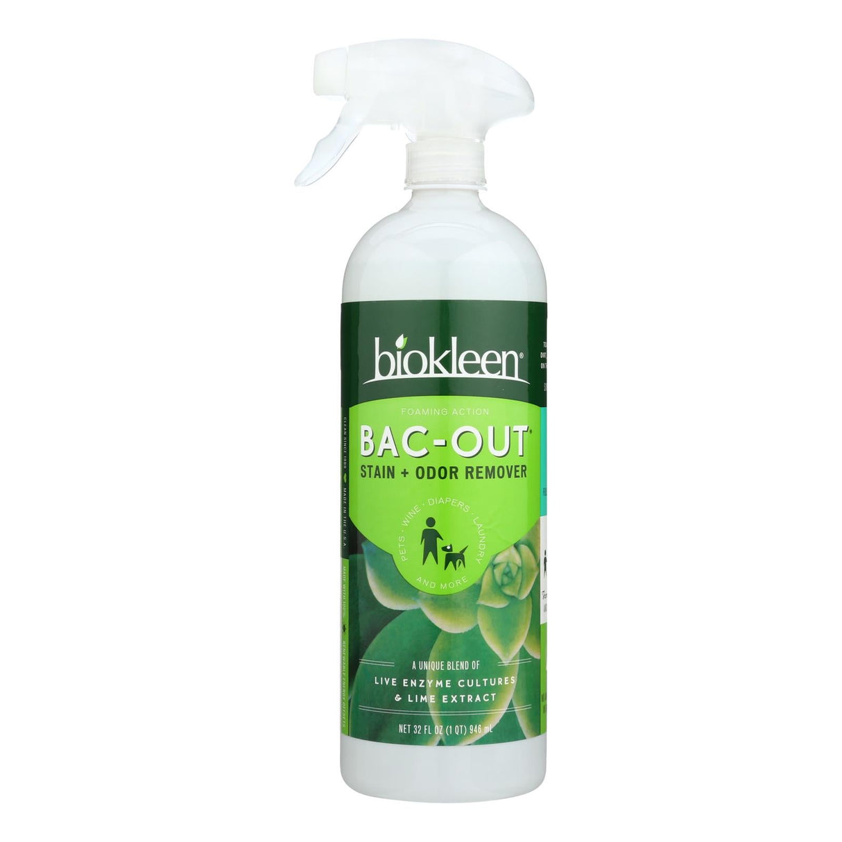 Cleaner, Stain Remover & Deodorizer, Ready-to-Use, Bac-Out, Foam Spray, with Live Enzyme Cultures & Lime Extract,6 - 32 FLUID