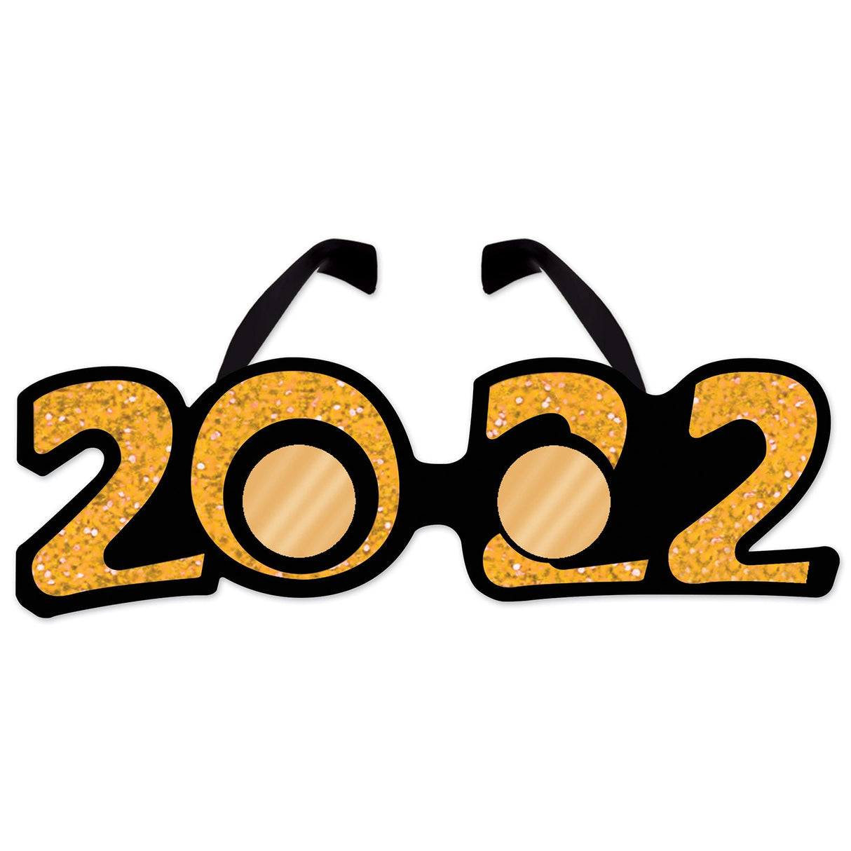Glasses, 2022, Happy New Year, Glittered Gold, One Size Fits Most, Plastic,1 - 12 COUNT