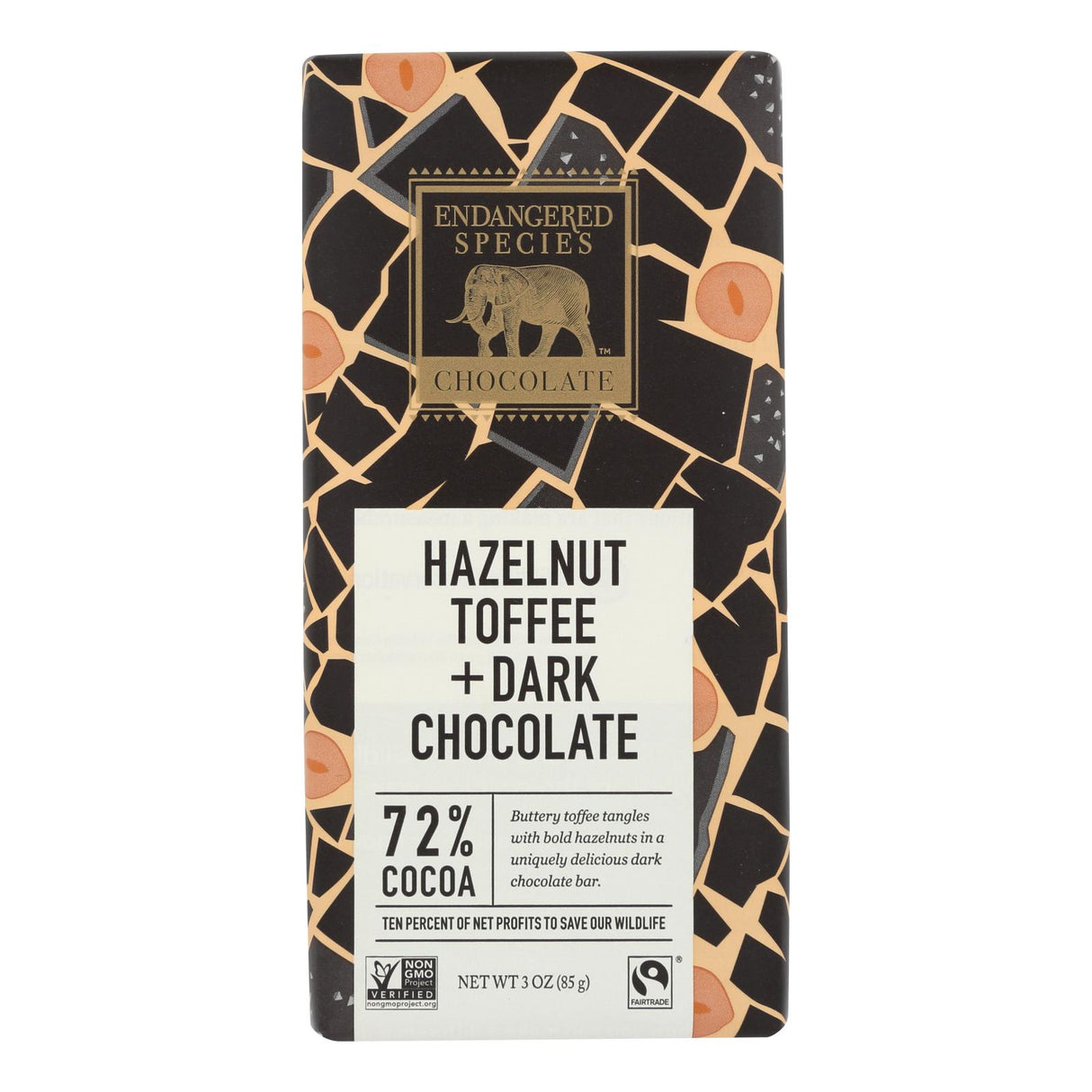 Candy Bars, Dark Chocolate, Black Rhino, with Hazelnut Toffee,12 - 3 OUNCE