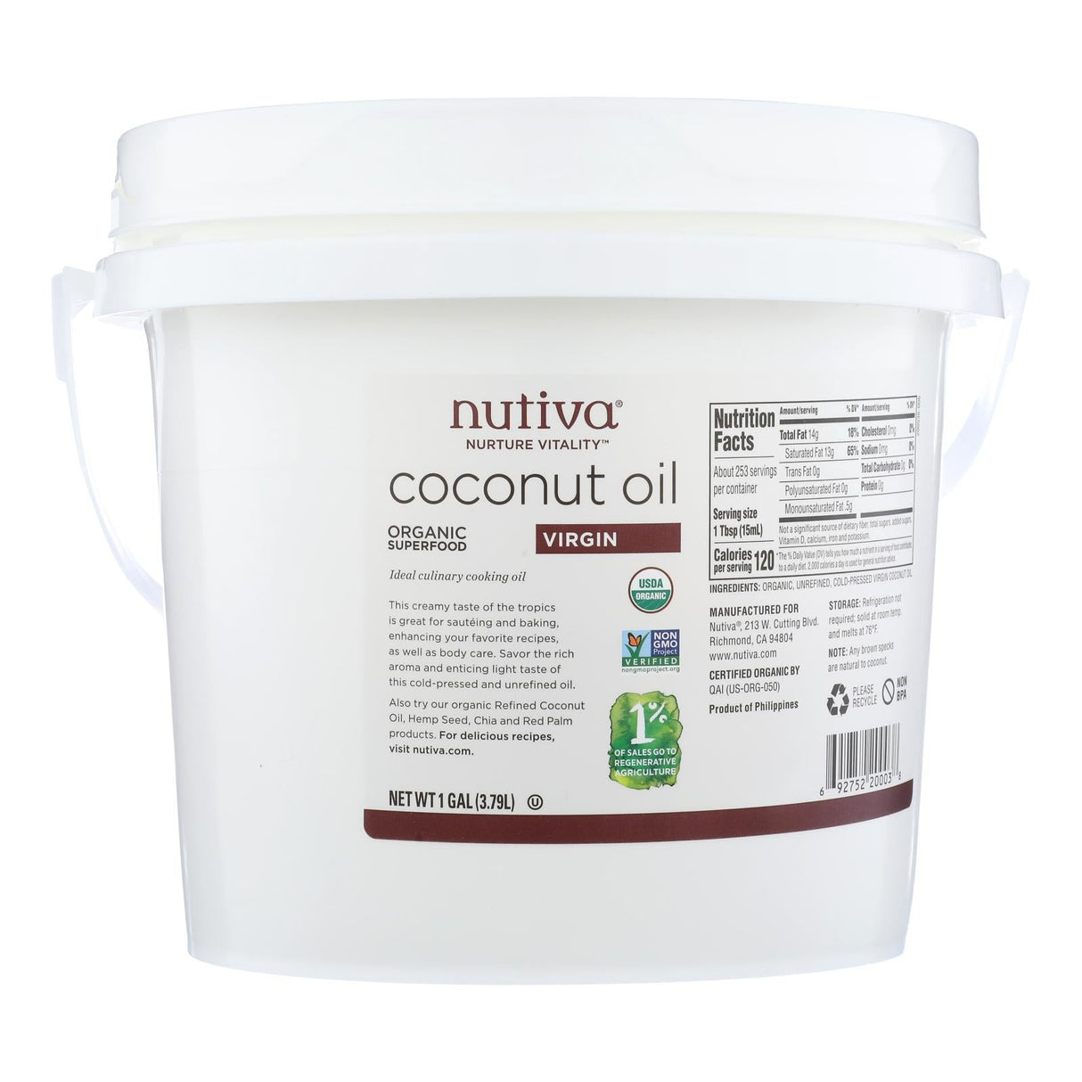 Oil, Coconut, Virgin,1 - 1 GALLON