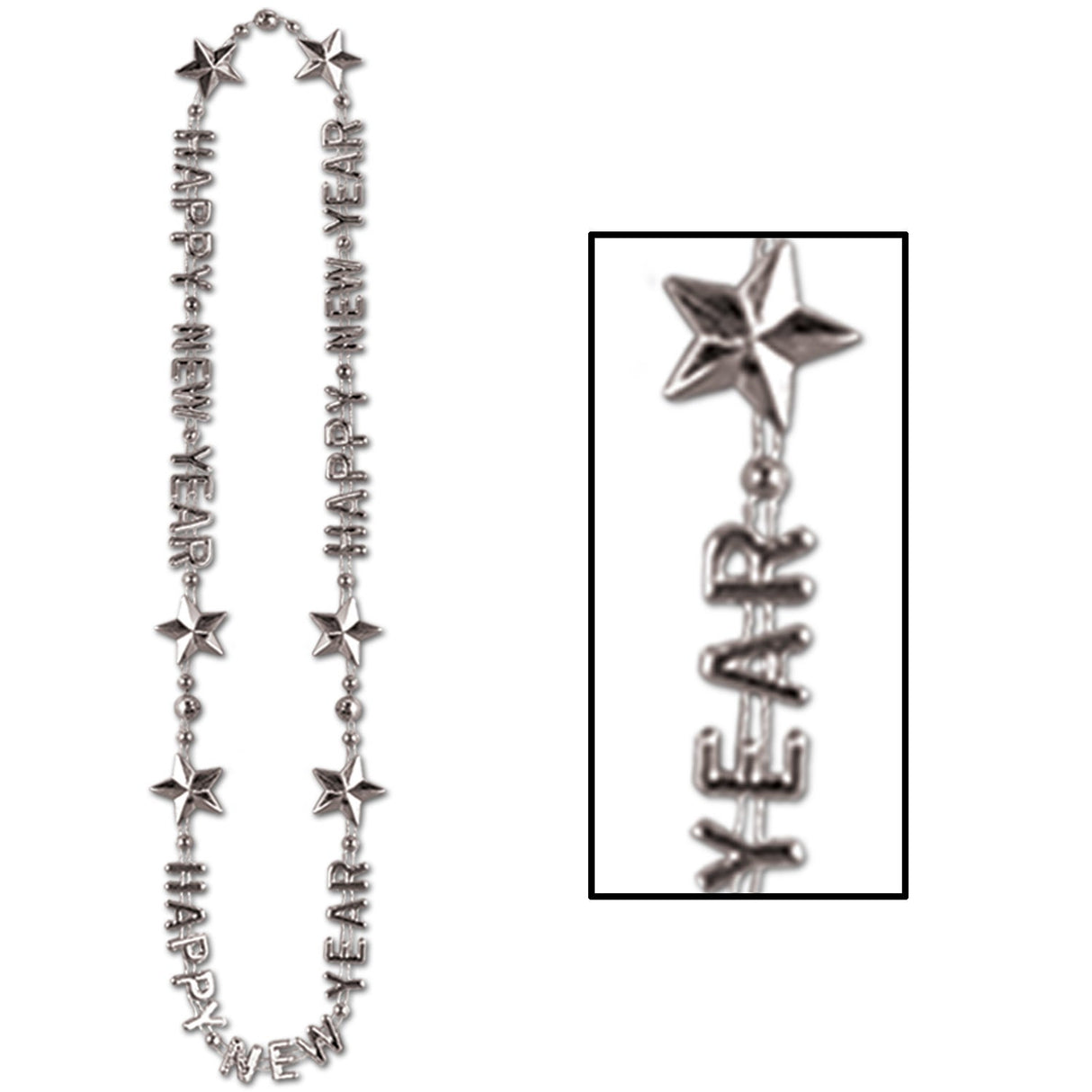 Necklaces, Beaded, Happy New Year, Silver, 36 Inch,1 - 12 COUNT