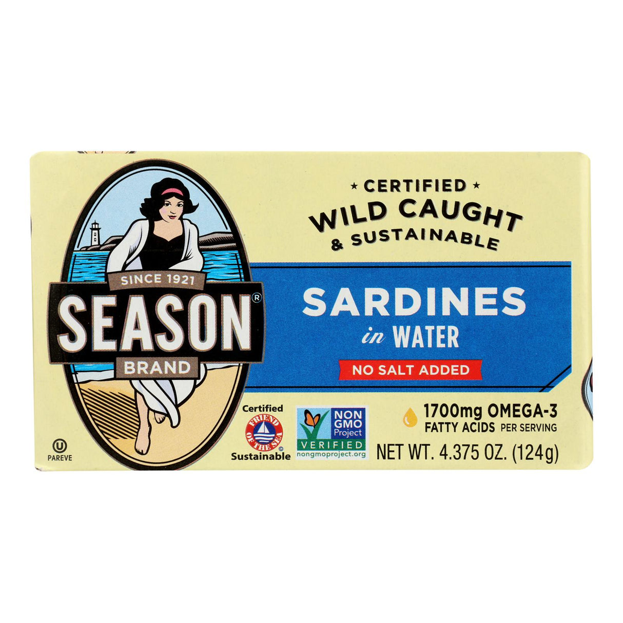 Sardines, Wild, in Water, No Salt Added,12 - 4.38 OUNCE