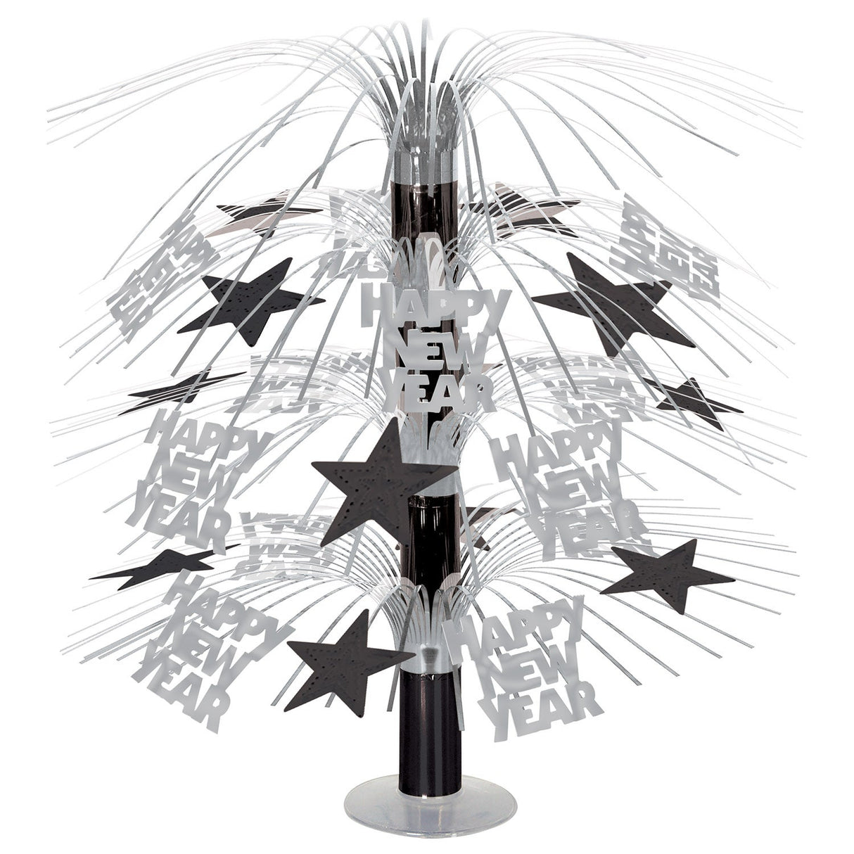 Decorations, Centerpiece, Cascade, Happy New Year, Black & Silver, 18 Inch,1 - 6 COUNT