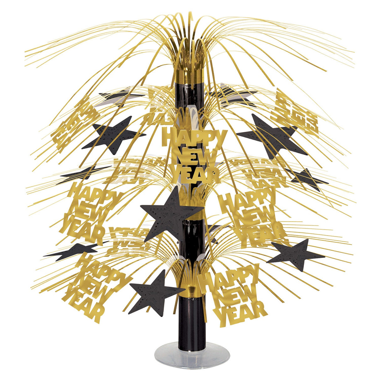 Decorations, Centerpiece, Cascade, Happy New Year, Black & Gold, 18 Inch,1 - 6 COUNT