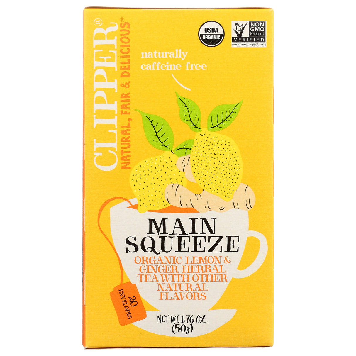 Tea, Main Squeeze, Caffeine Free, Lemon & Ginger, Individually Wrapped with String,6 - 1.76 OUNCE