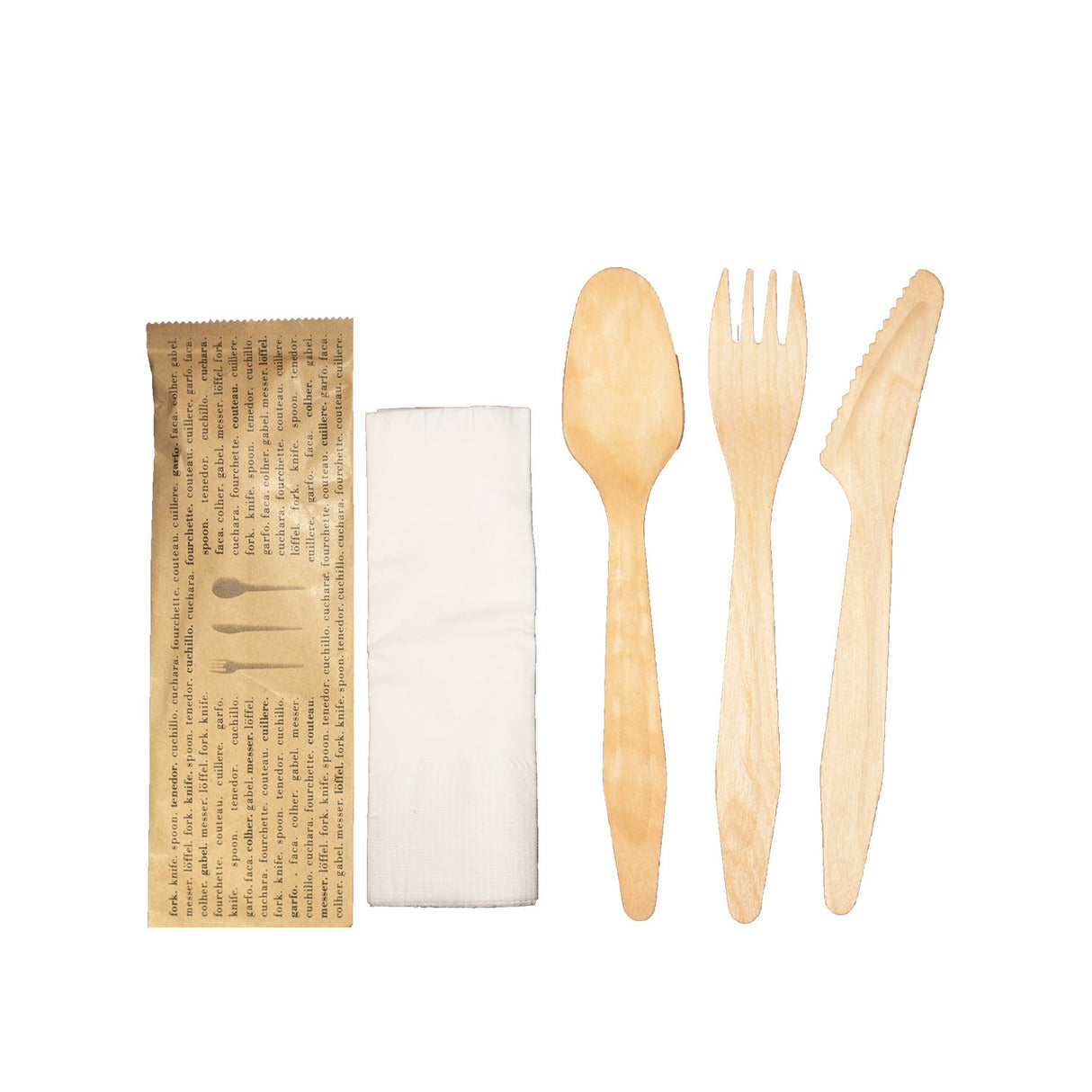 Cutlery Kits, Fork/Knife/Spoon, 7 Inch, Bamboo, Natural, with Napkin,300 - 4 PIECE