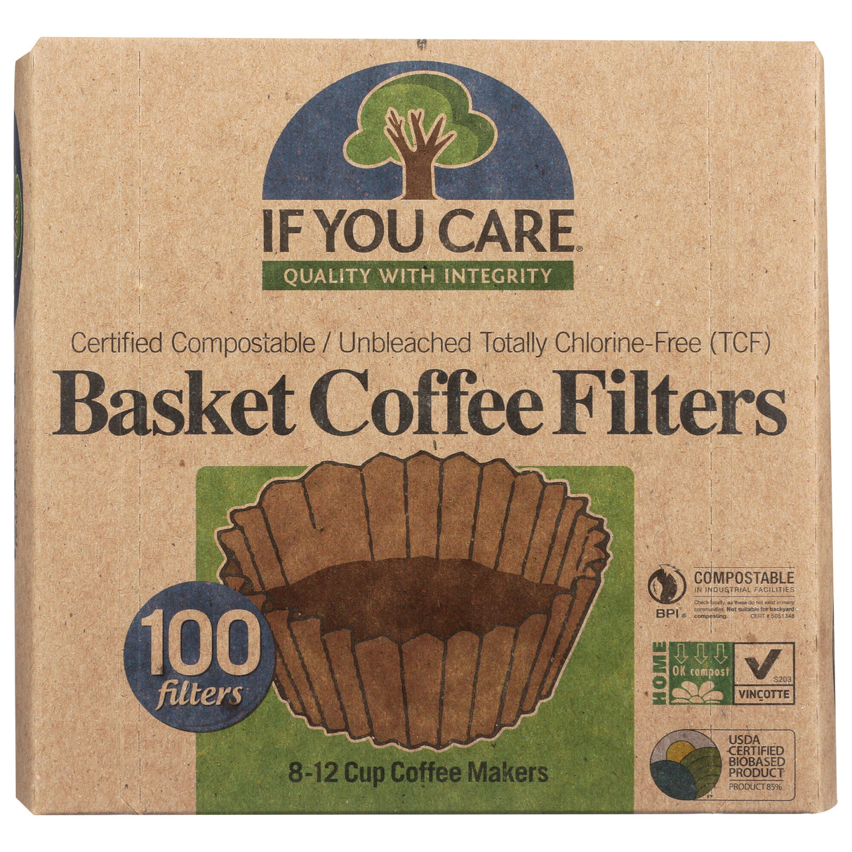Filter, Coffee, for 8-12 Cup Home Style Brewer, Unbleached, Compostable,12 - 100 COUNT