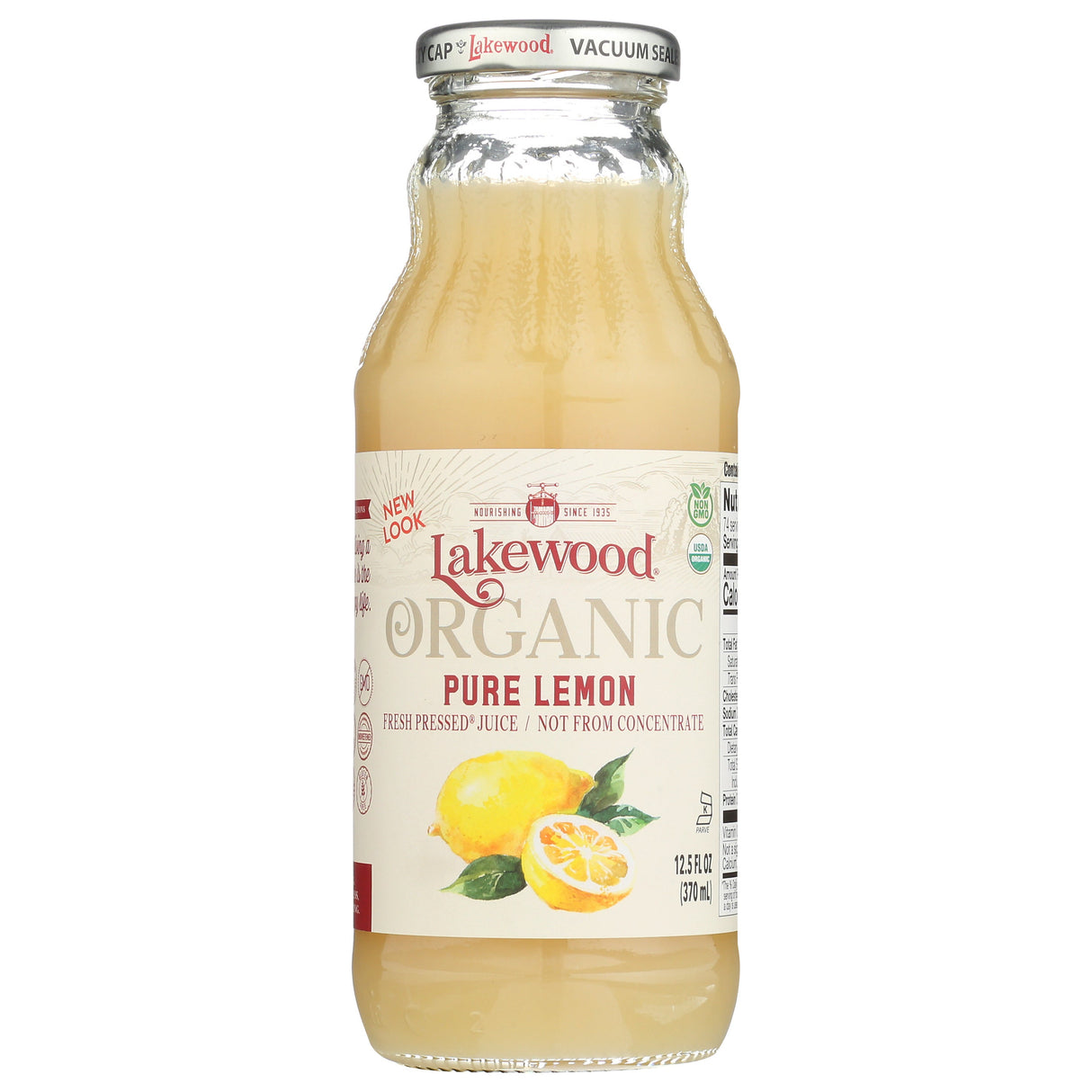 Juice, Lemon, 100%, Not from Concentrate, Shelf-Stable, Glass,12 - 12.5 FLUID