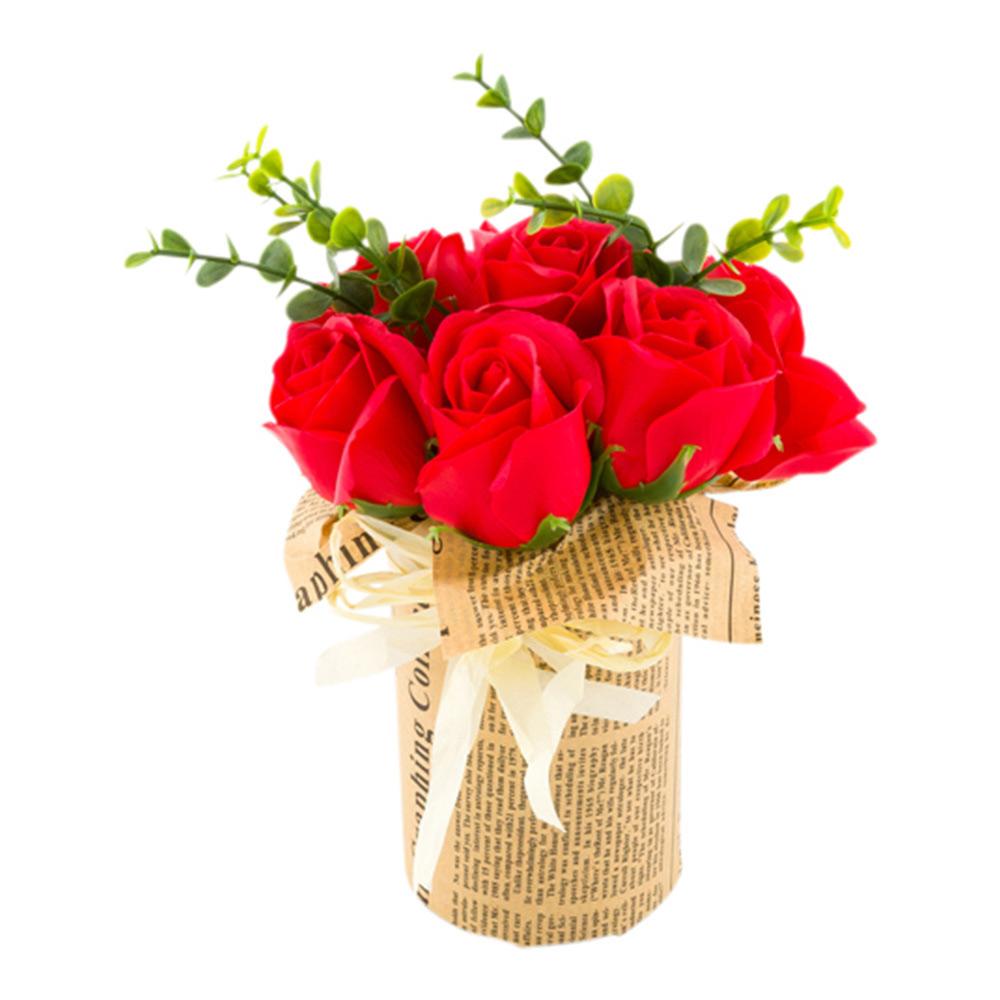 Flowers, Artificial, 7 Bloom, Roses, Soap, Red, in Plastic Pot,1 - 1 EACH