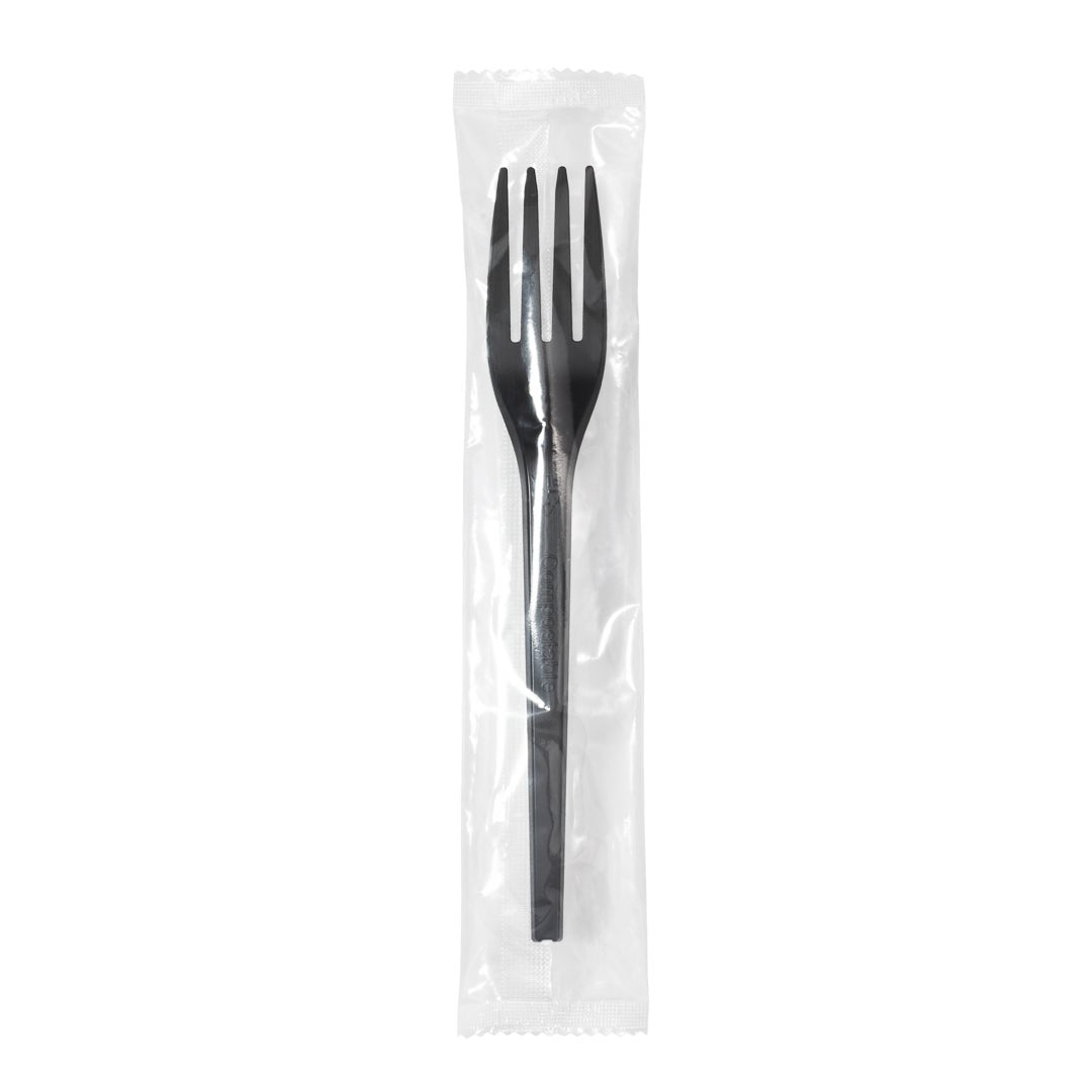 Forks, Plastic, Black, 6.5 Inch, Individually Wrapped, Compostable PLA,1 - 250 COUNT