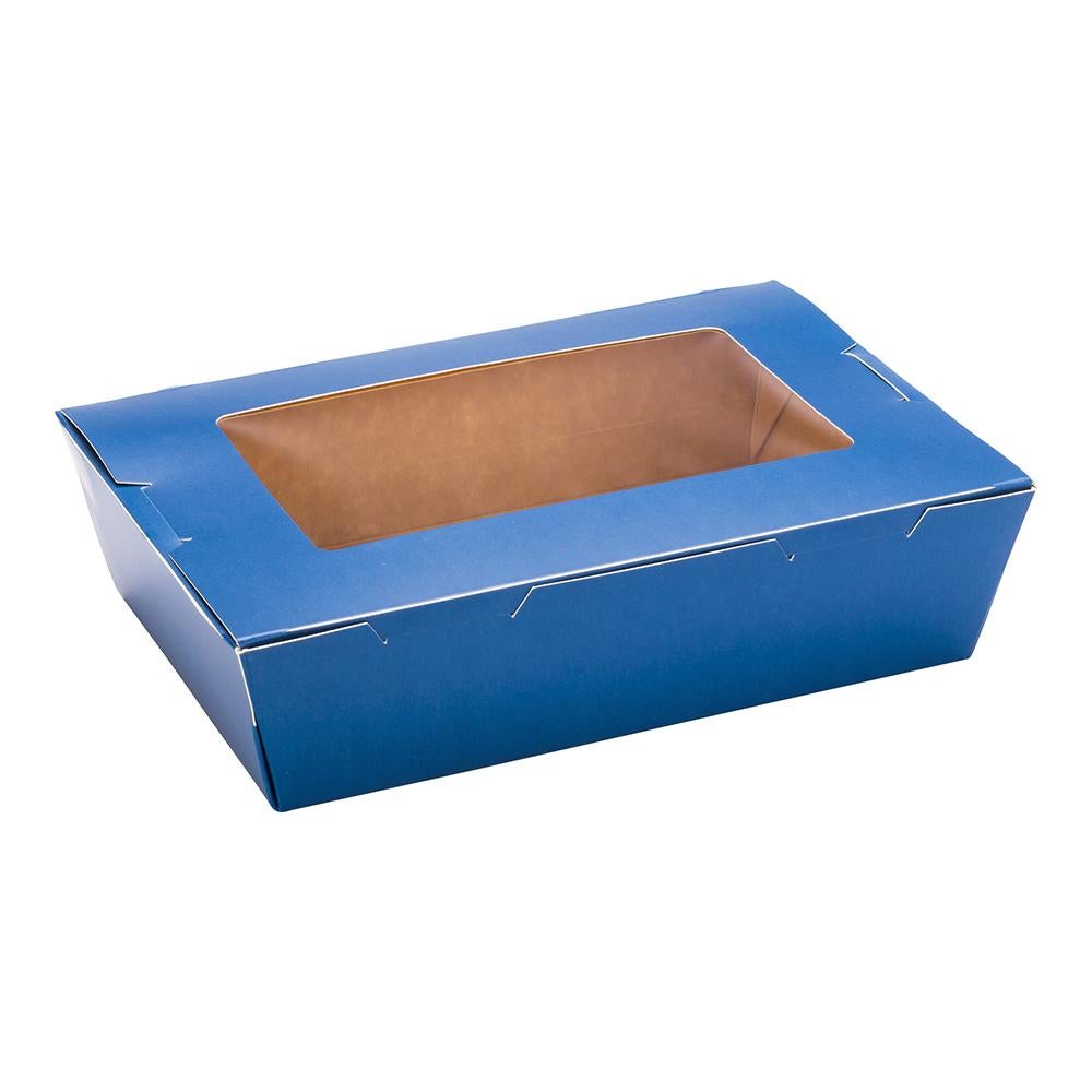 Containers, Take-Out, 42 Ounce, Paper, Blue, Rectangular, 8 x 5.5 x 2 Inch, with Window,1 - 50 COUNT