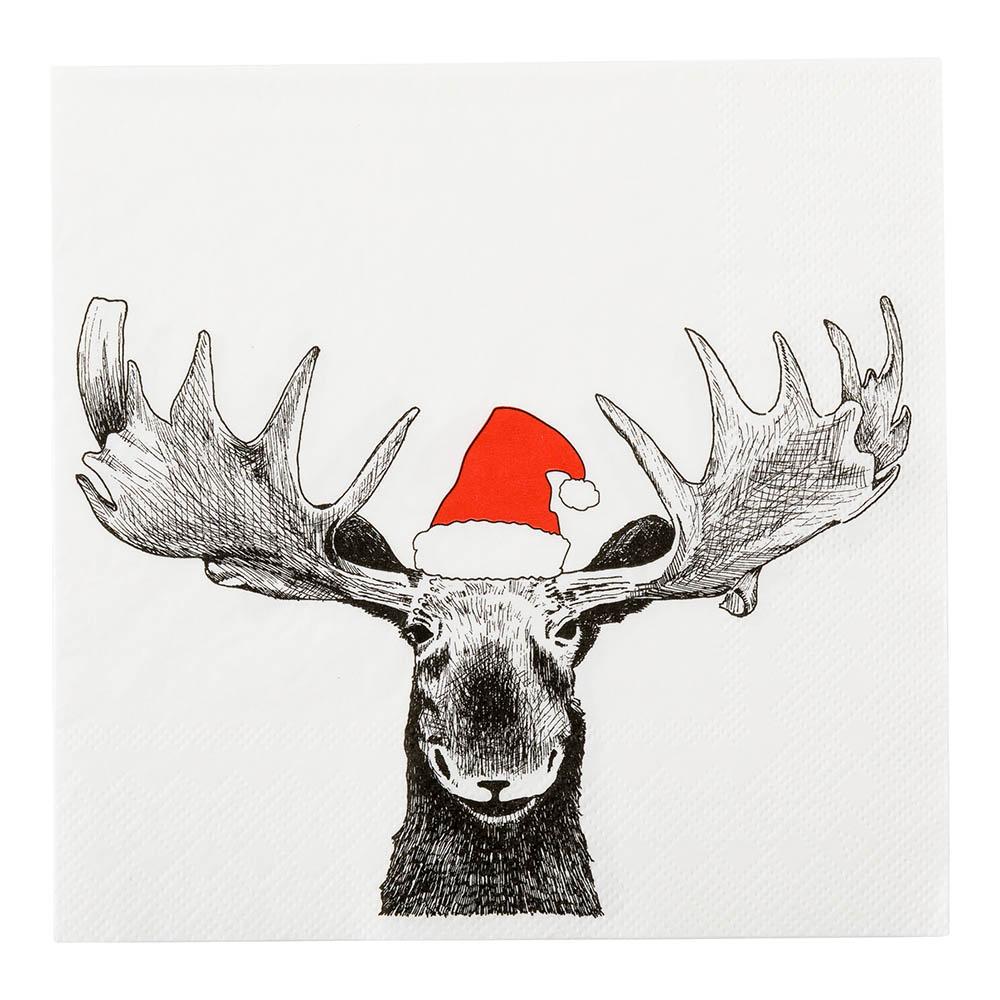 Napkins, Lunch, White with Holiday Moose, 13 x 13 Inch,1 - 20 COUNT