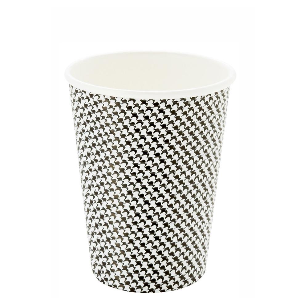 Cups, Hot, 12 Ounce, Paper, Houndstooth Print, Spiral Wall,1 - 25 COUNT