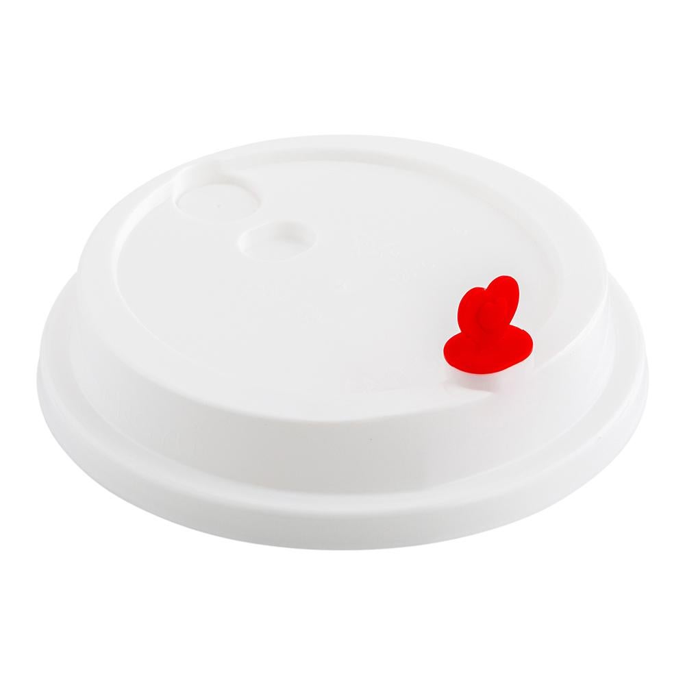 Lids, Dome, Sip-Thru, Plastic, White, for 8/12/16/20 Ounce Cups, with Red Heart Plug,1 - 50 COUNT