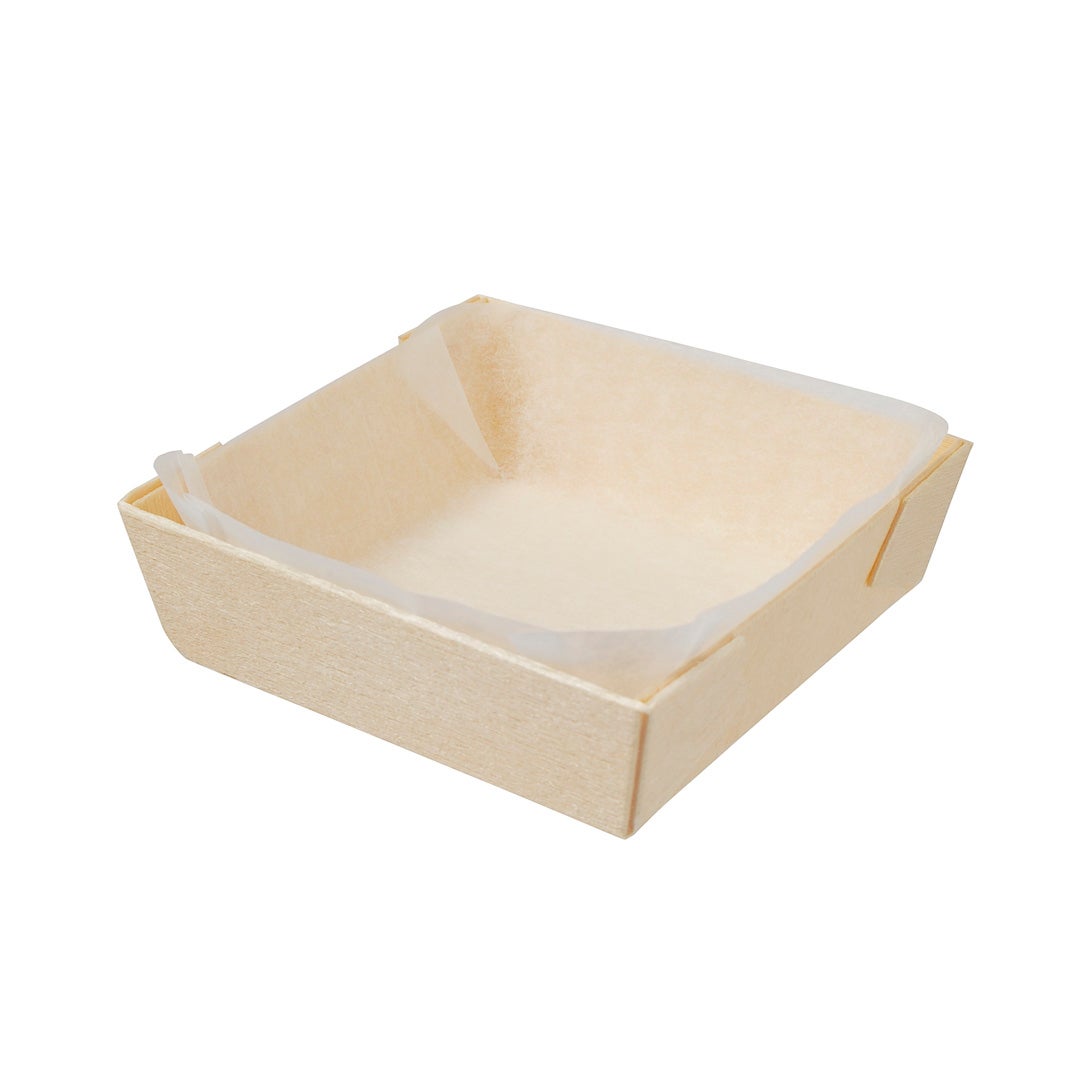 Boxes, Baking, 2.75 x 2.75 x 0.75 Inch, Wood, Natural, with Paper Liners,1 - 100 COUNT