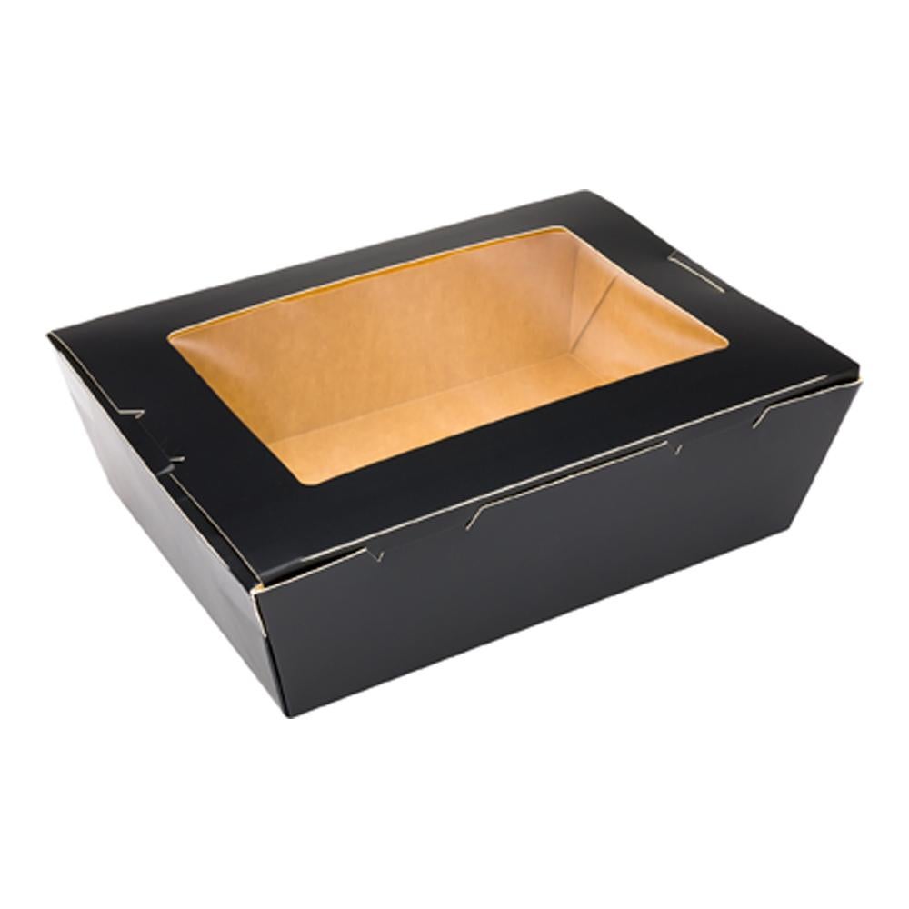 Containers, Take-Out, 71 Ounce, Paper, Black, Rectangular, 8.75 x 6.5 x 2.5 Inch, with Window,1 - 50 COUNT