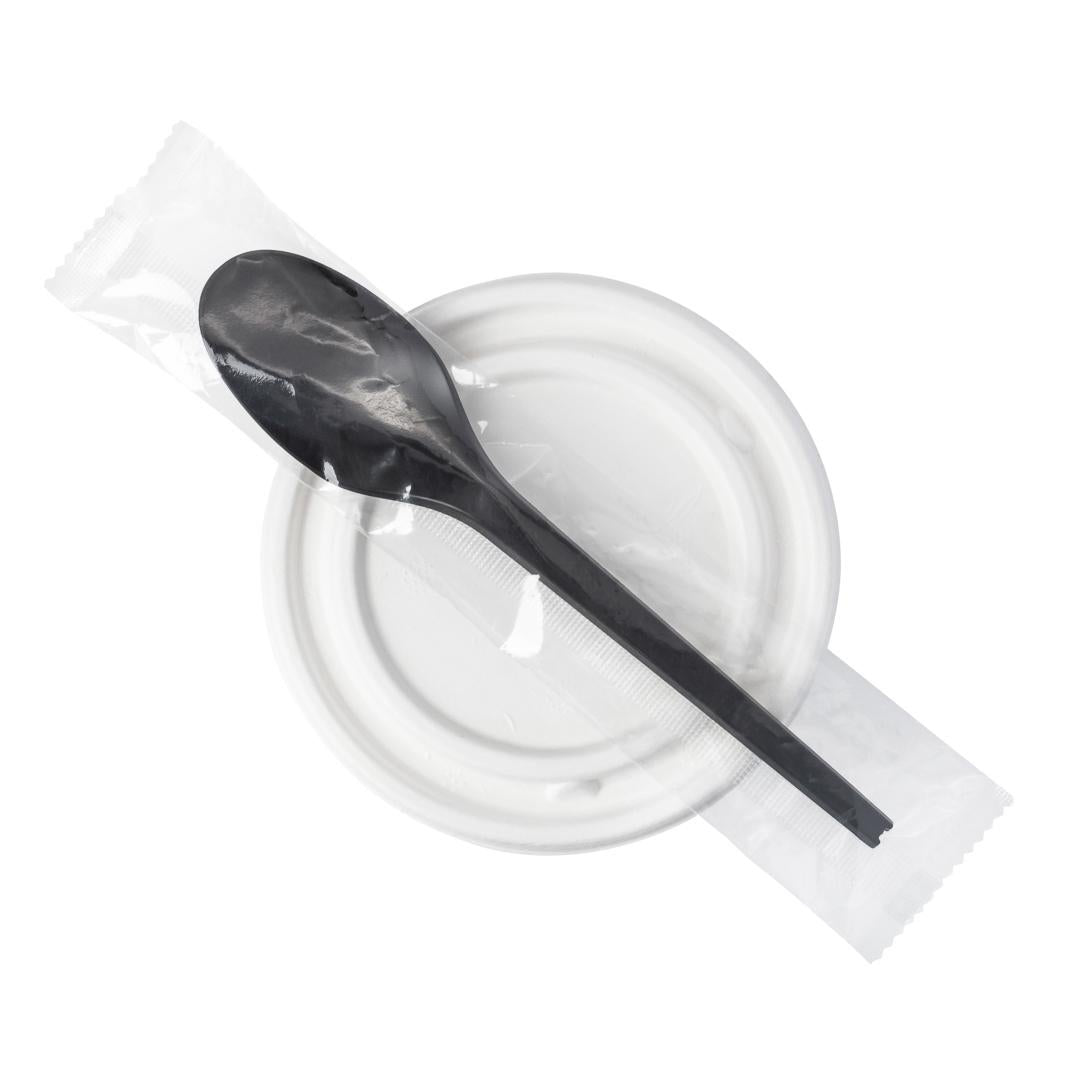 Spoons, Plastic, Black, 6.5 Inch, Individually Wrapped, Compostable PLA,1 - 50 COUNT