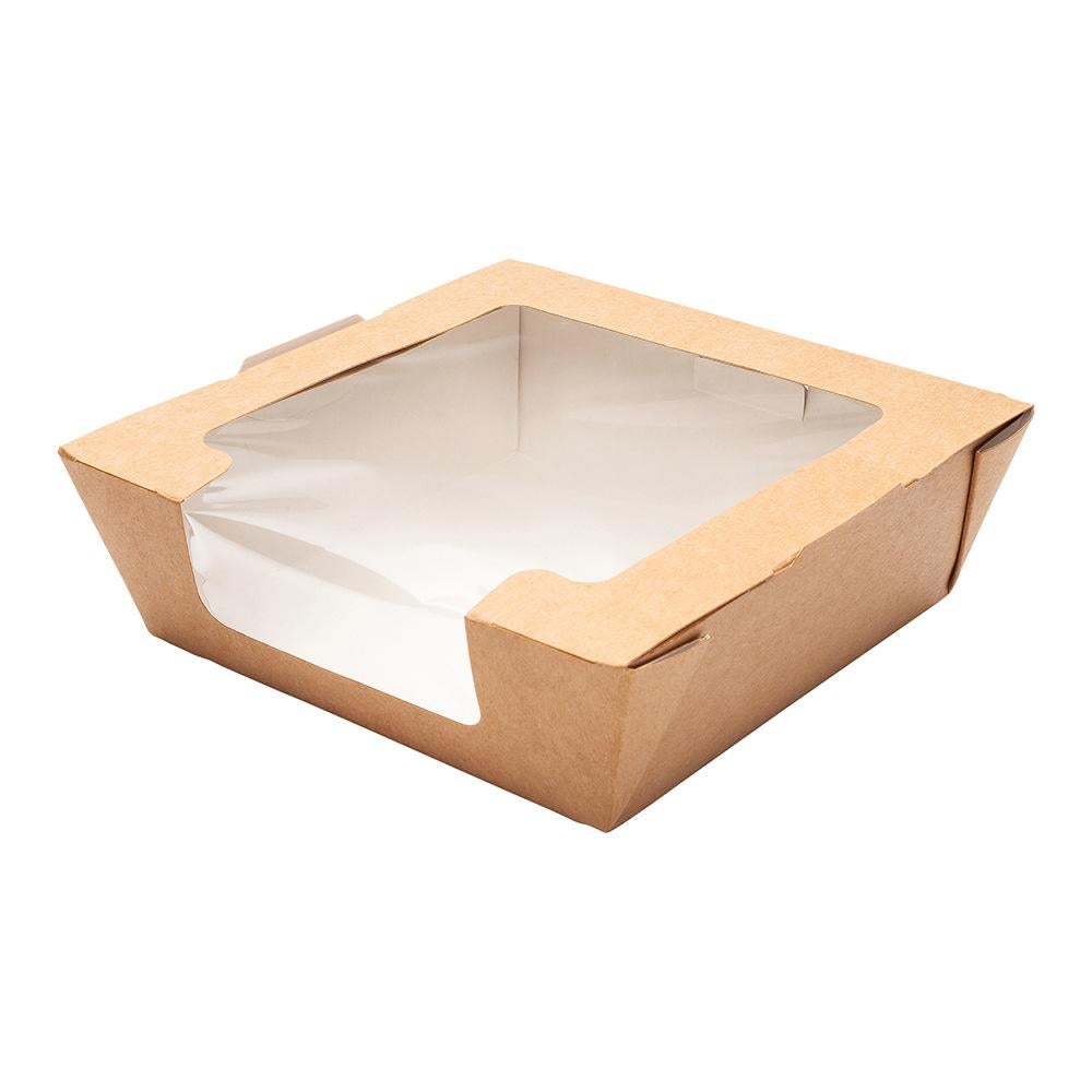 Containers, Salad, 40 Ounce, Paper, Kraft, Rectangular, 8.25 x 6.25 x 1.50 Inch, with Window,1 - 50 COUNT