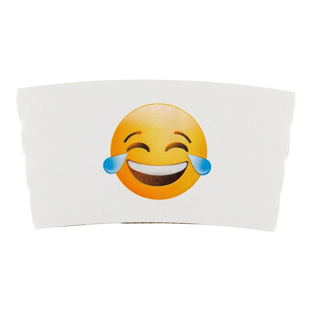 Sleeve, Coffee, Paper, White with Crying Laughing Emoji, for 12/16/20 Oz Cups,1 - 50 COUNT